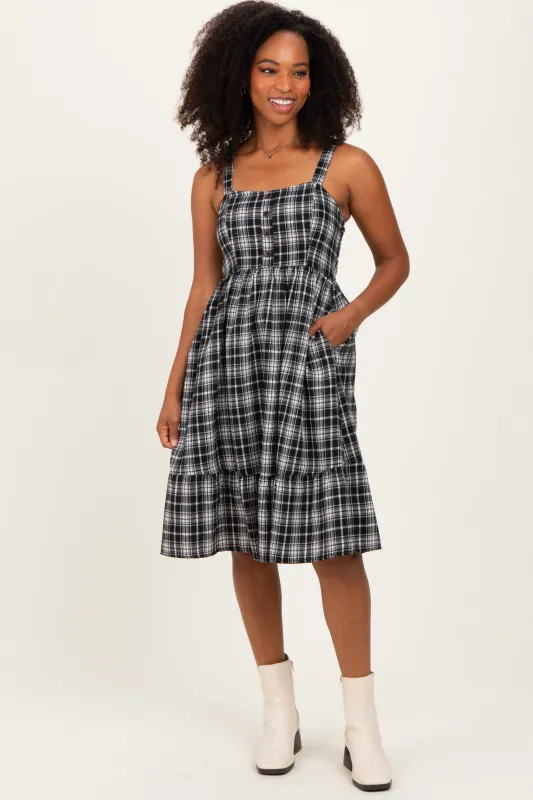 Black Plaid Square Neck Dress sold by Pinkblush