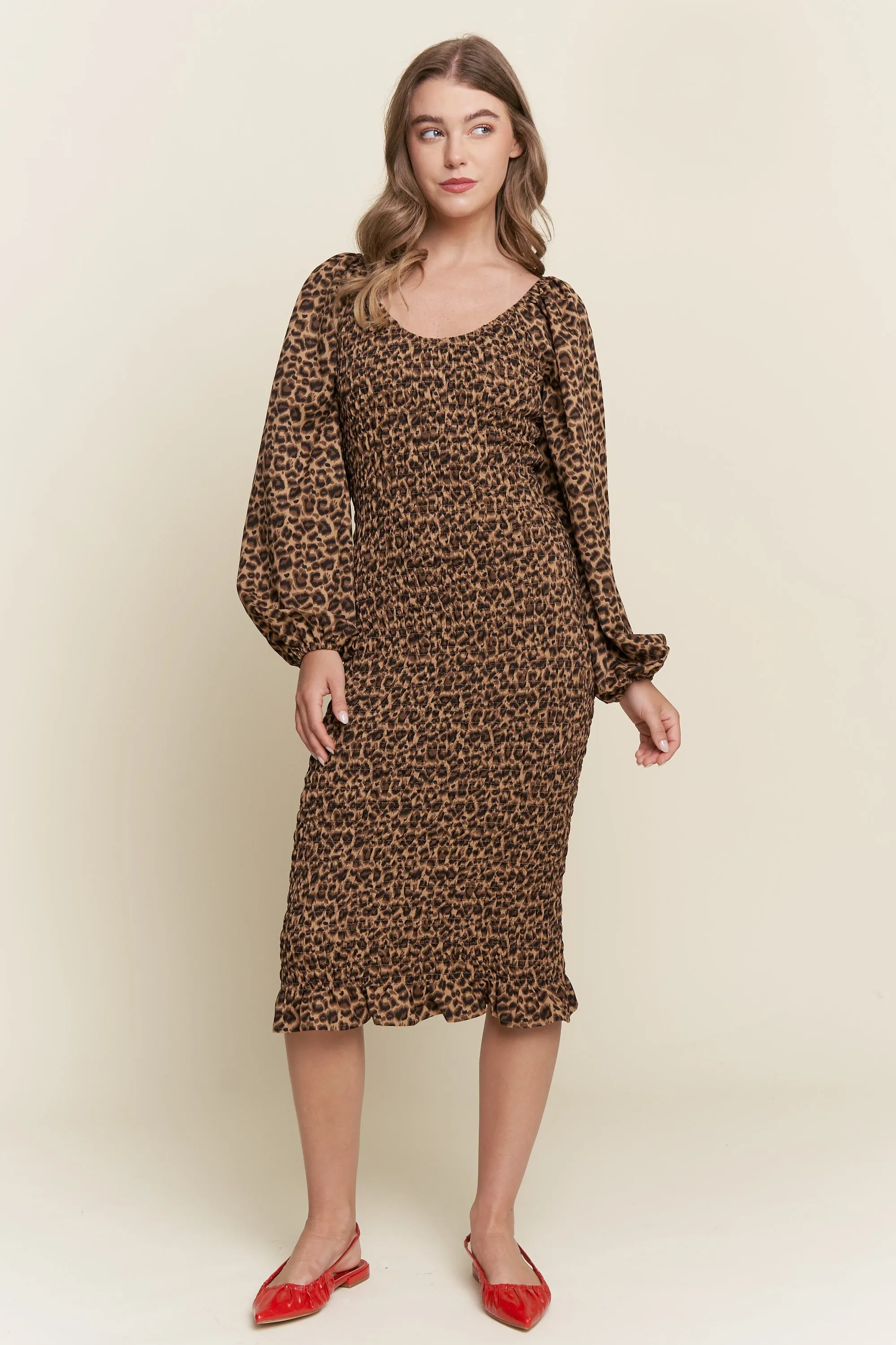 Brown Leopard Print Bodycon Midi Dress sold by Pinkblush