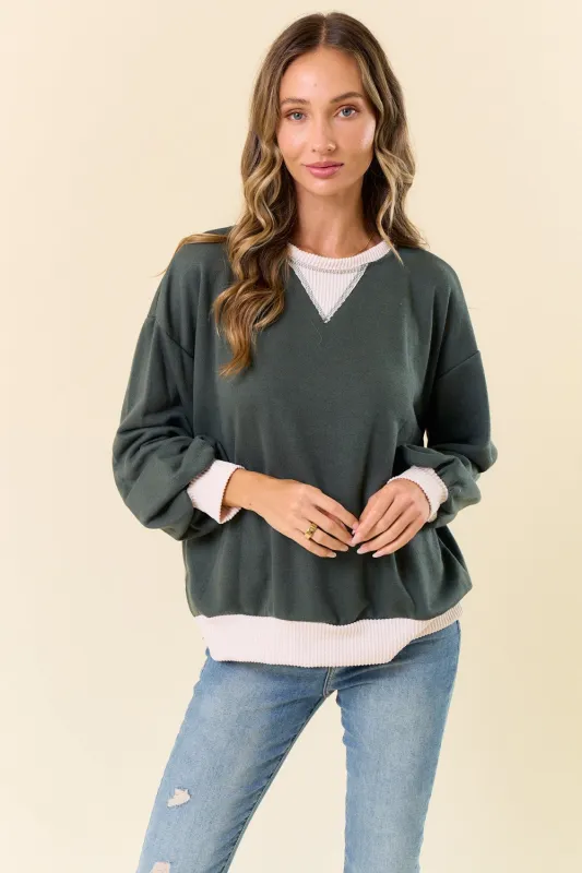 Olive French Terry Sweatshirt sold by Pinkblush
