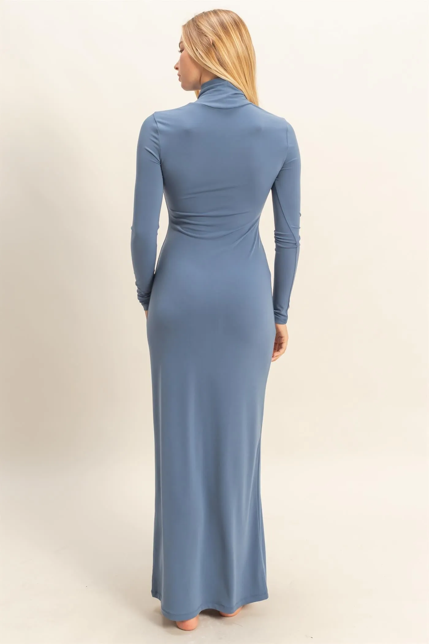 Blue Turtleneck Long Sleeve Maxi Dress sold by Pinkblush product image thumbnail 4