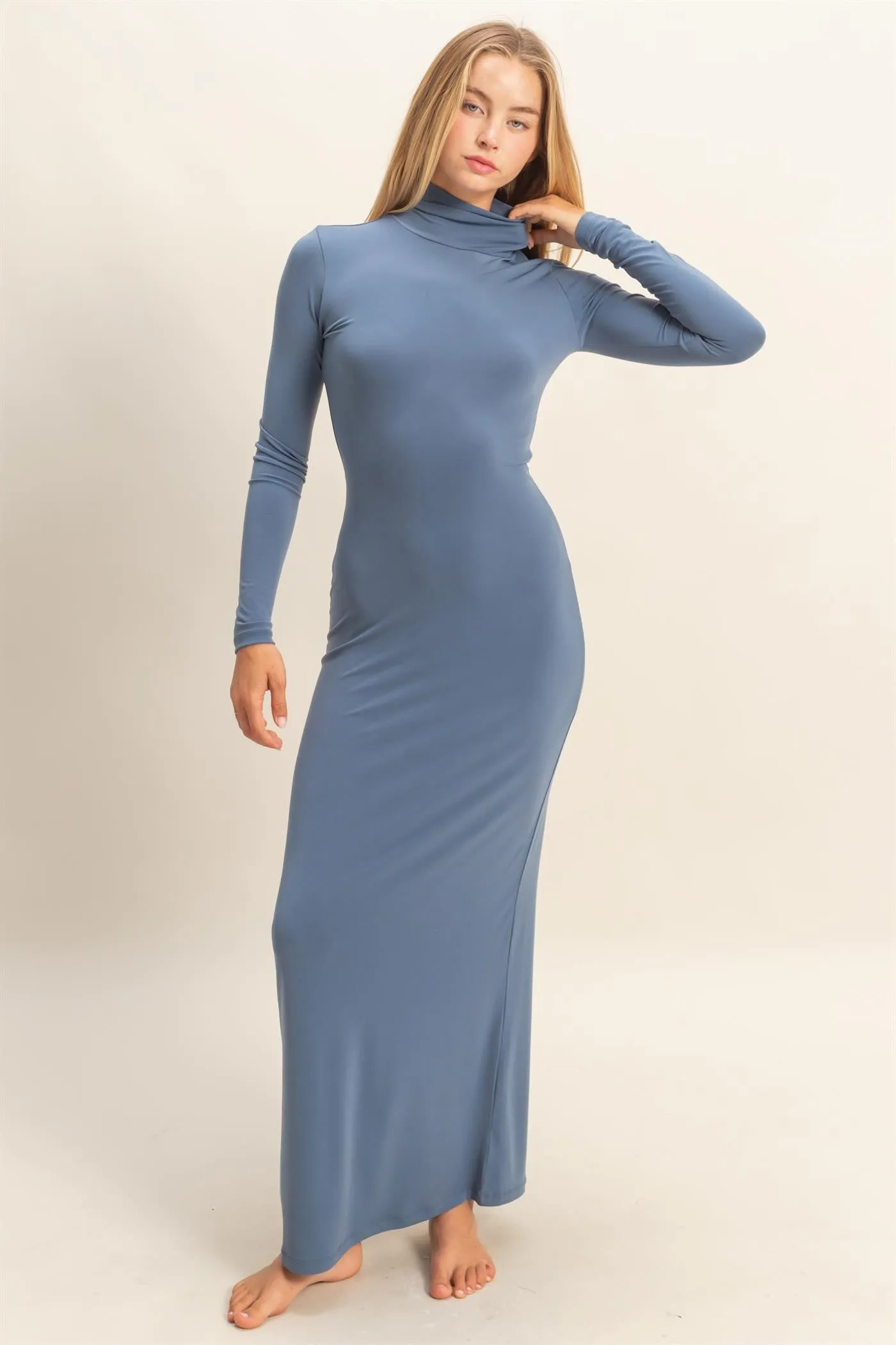 Blue Turtleneck Long Sleeve Maxi Dress sold by Pinkblush product image thumbnail 2