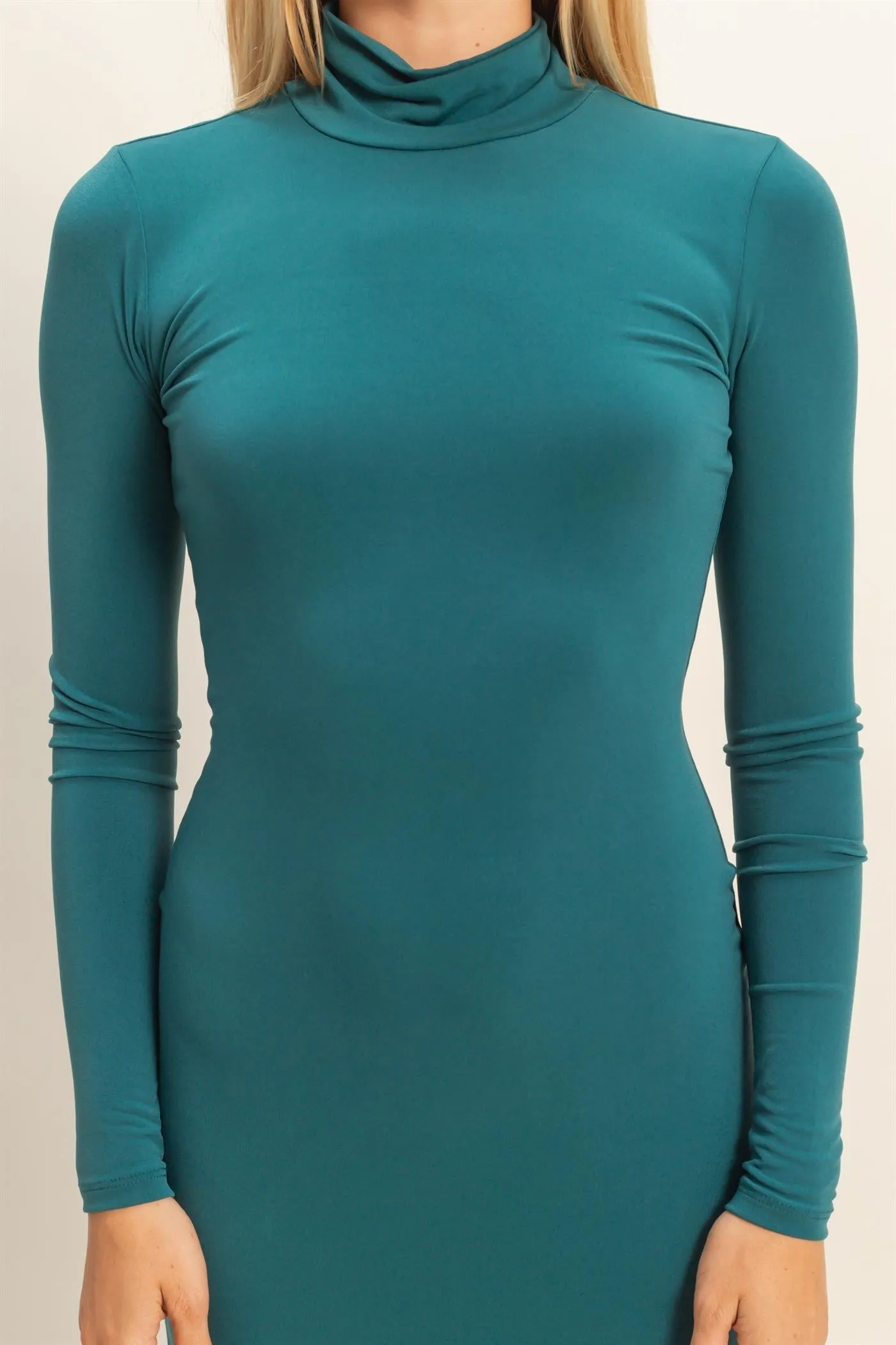 Green Turtleneck Long Sleeve Maxi Dress sold by Pinkblush product image thumbnail 5