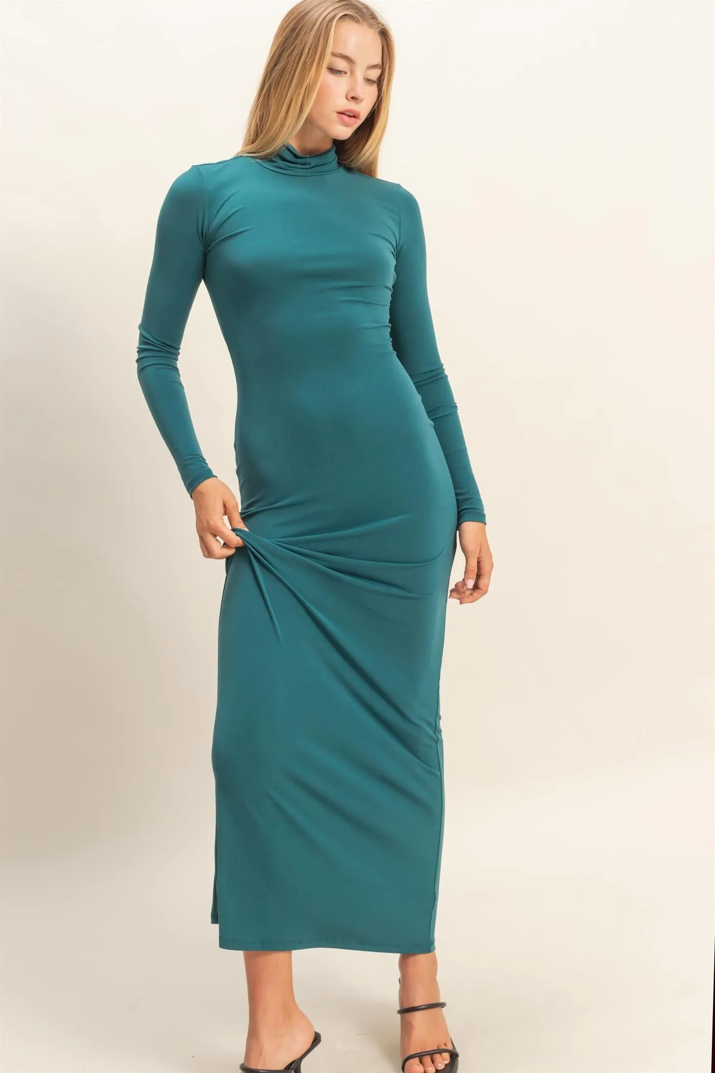 Green Turtleneck Long Sleeve Maxi Dress sold by Pinkblush product image thumbnail 2