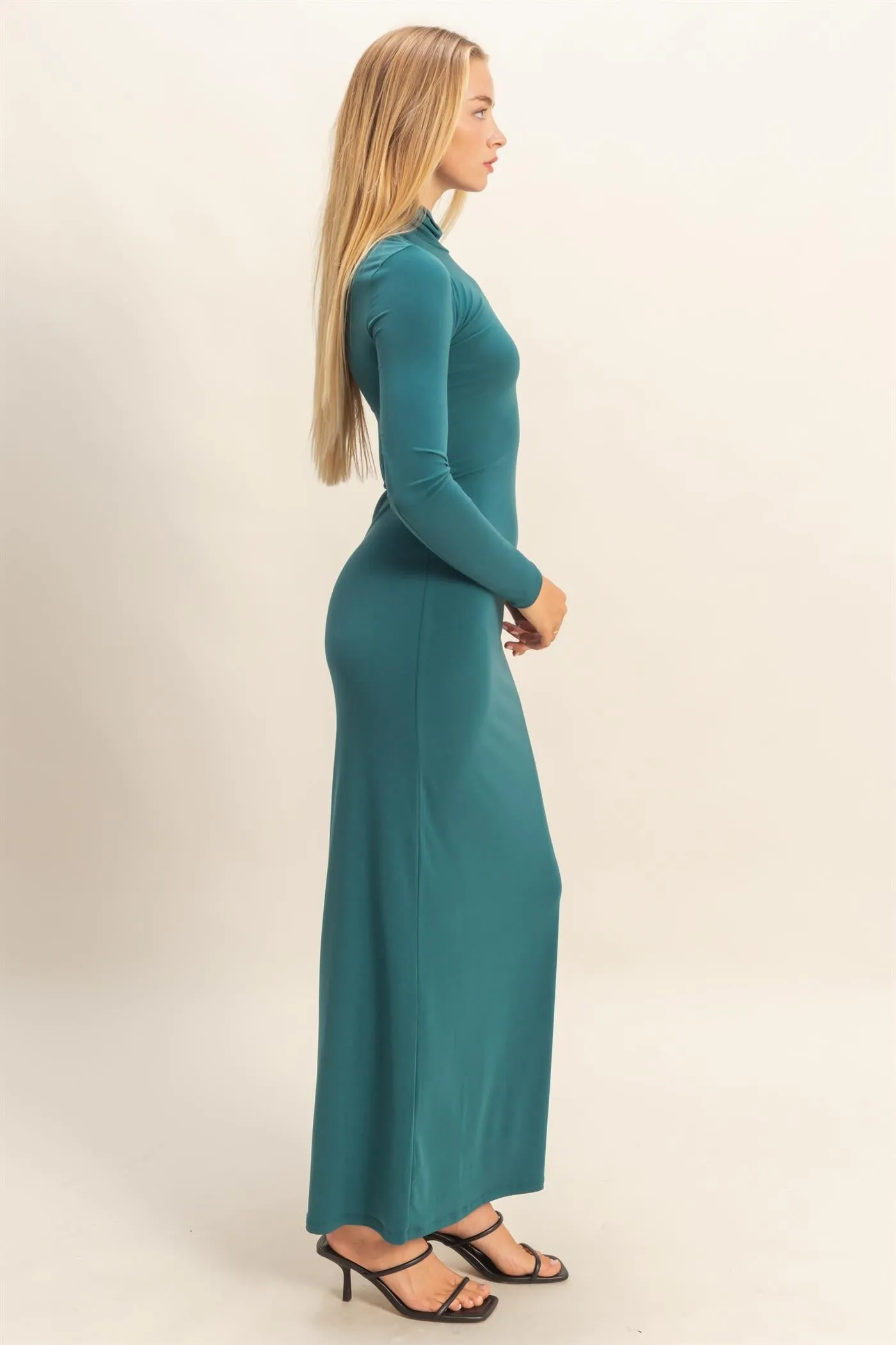 Green Turtleneck Long Sleeve Maxi Dress sold by Pinkblush product image thumbnail 3