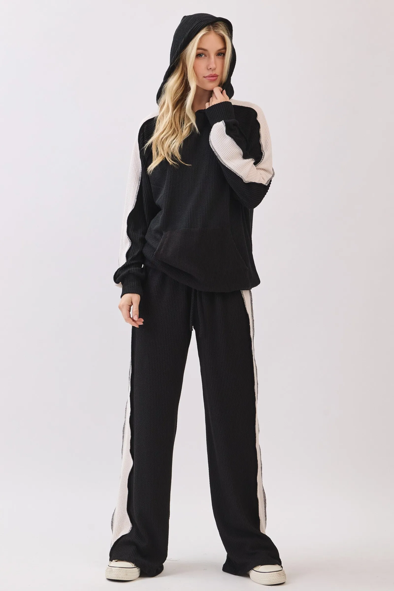 Black Textured Rib Colorblock Hoodie sold by Pinkblush product image thumbnail 4