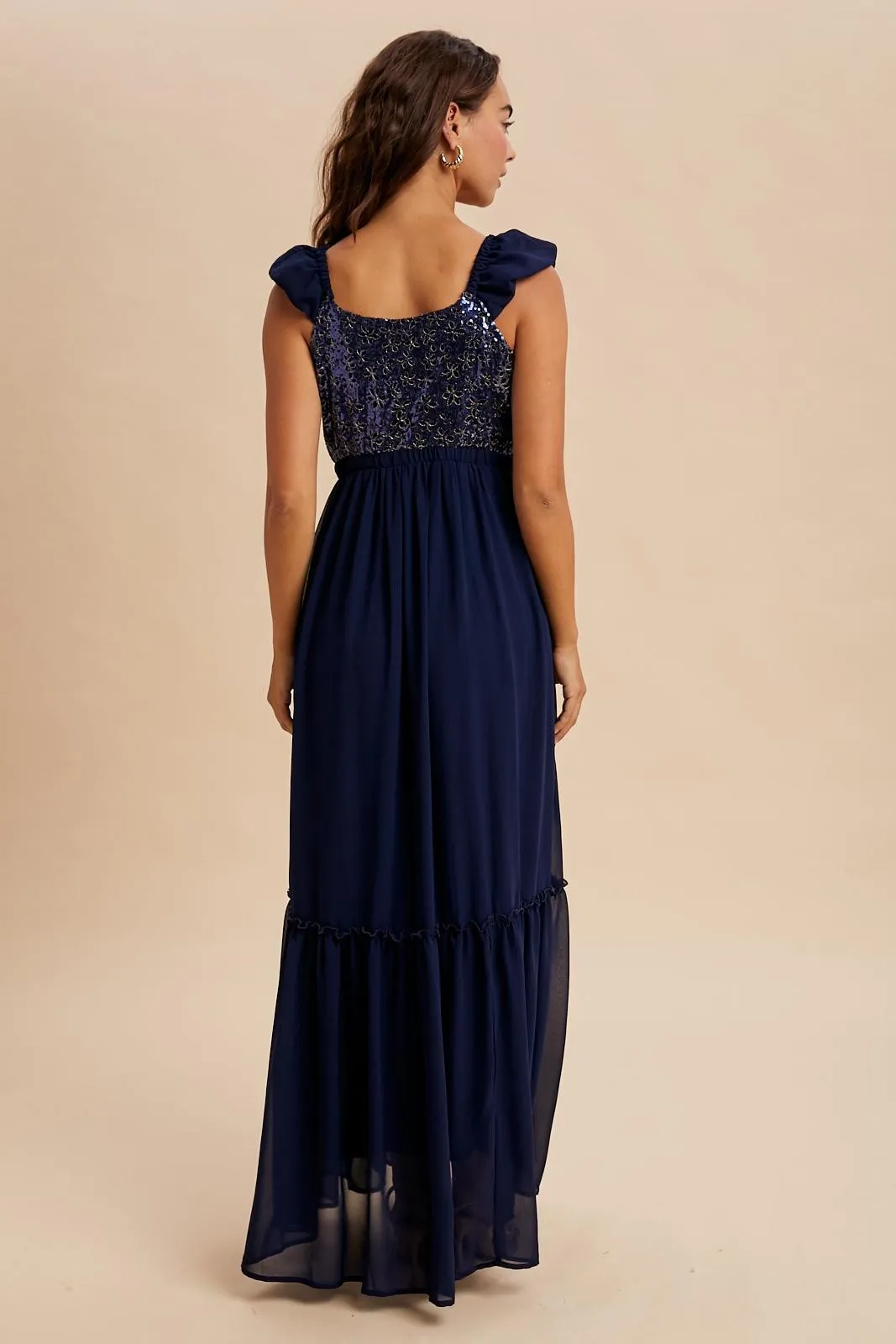 Navy Chiffon Sequin Bodice Maxi Dress sold by Pinkblush product image thumbnail 4