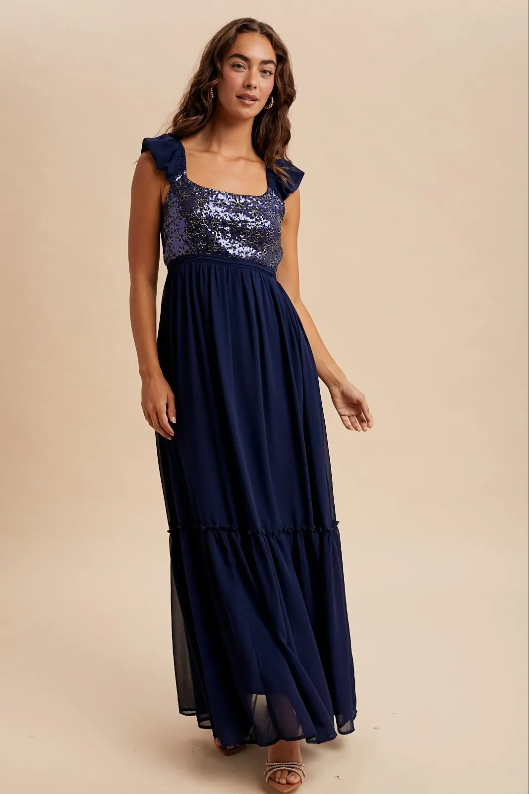 Navy Chiffon Sequin Bodice Maxi Dress sold by Pinkblush product image thumbnail 2