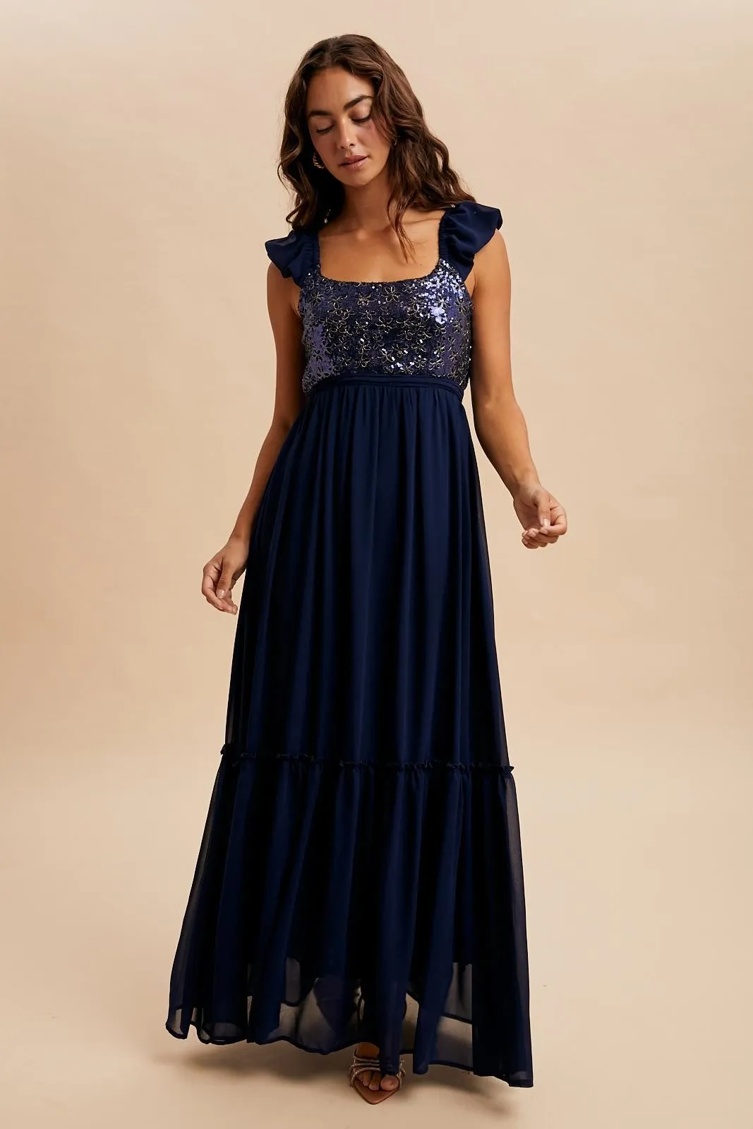Navy Chiffon Sequin Bodice Maxi Dress sold by Pinkblush product image thumbnail 3