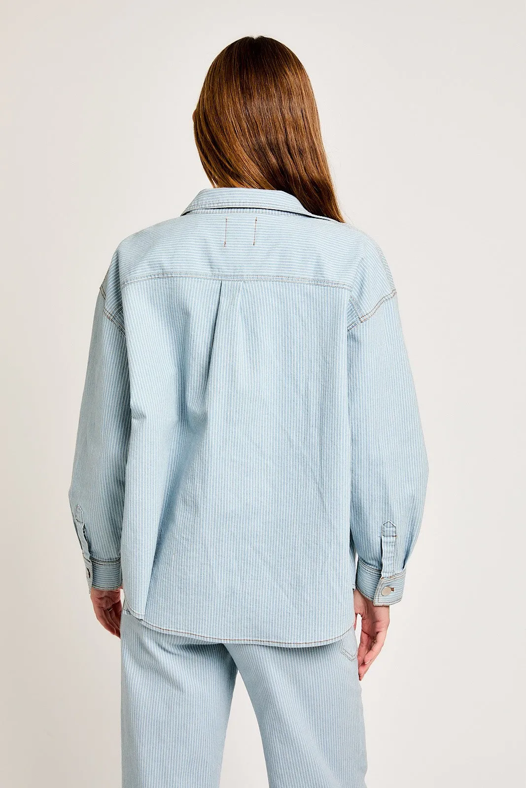 Denim-White Stripe Oversized Shacket sold by Pinkblush product image thumbnail 4