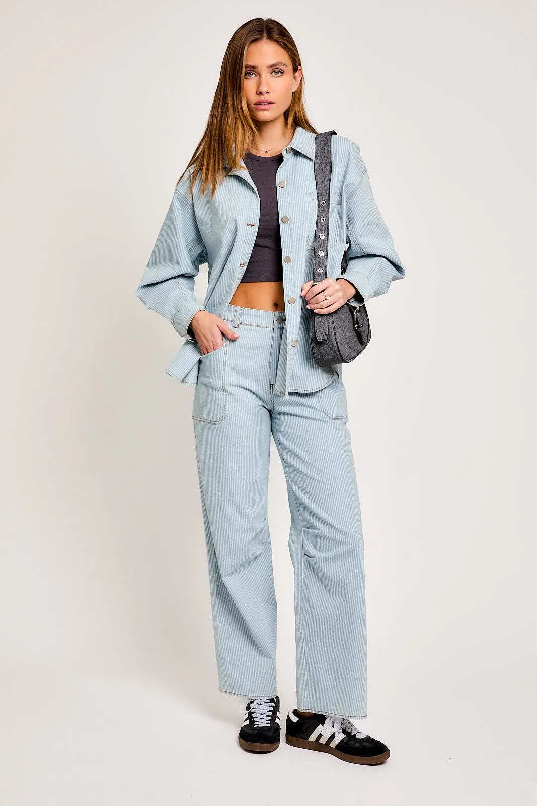 Denim-White Stripe Oversized Shacket sold by Pinkblush product image thumbnail 5