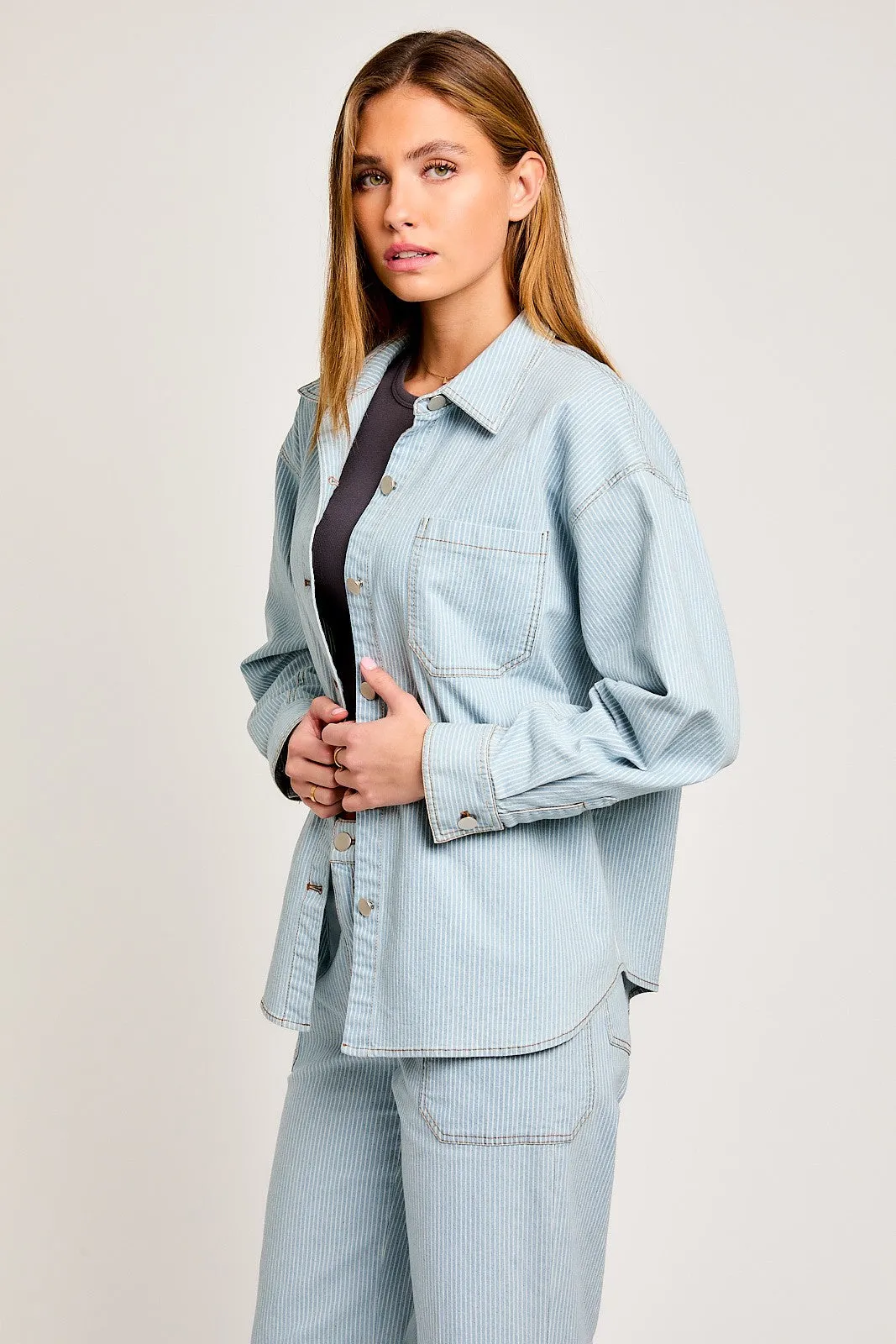 Denim-White Stripe Oversized Shacket sold by Pinkblush product image thumbnail 3