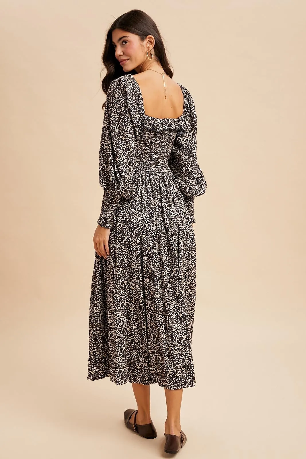 Navy Smocked Ruffled Floral Maxi Dress sold by Pinkblush product image thumbnail 4