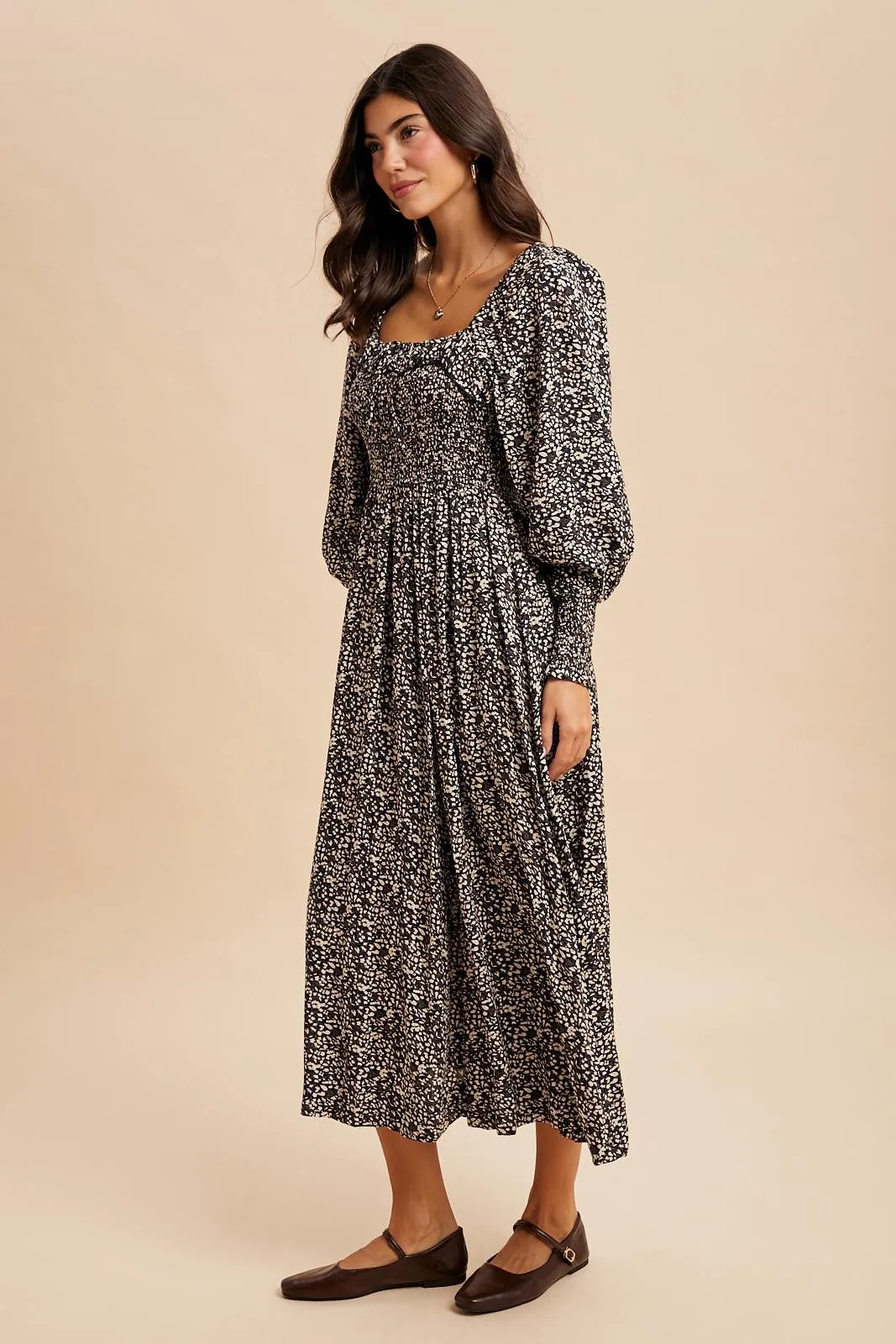 Navy Smocked Ruffled Floral Maxi Dress sold by Pinkblush product image thumbnail 3