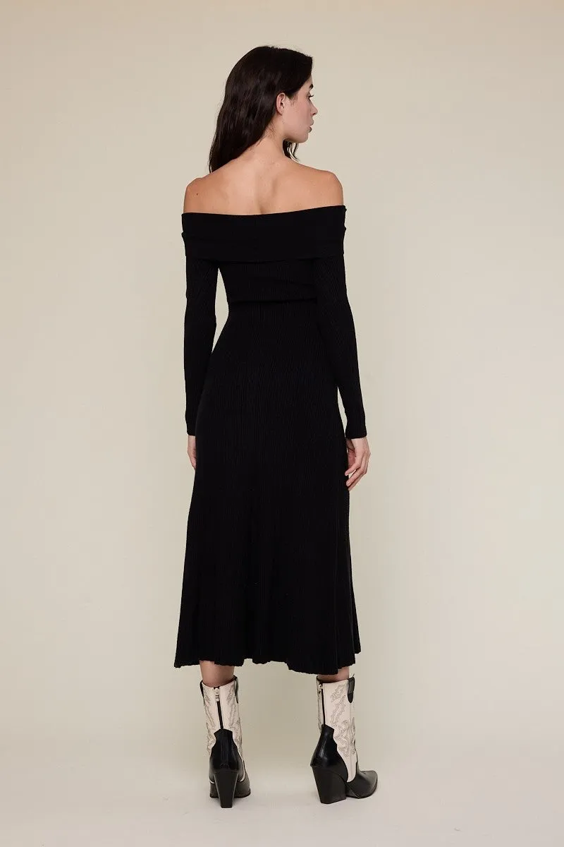 Black Ribbed Knit Off Shoulder Midi Dress sold by Pinkblush product image thumbnail 3