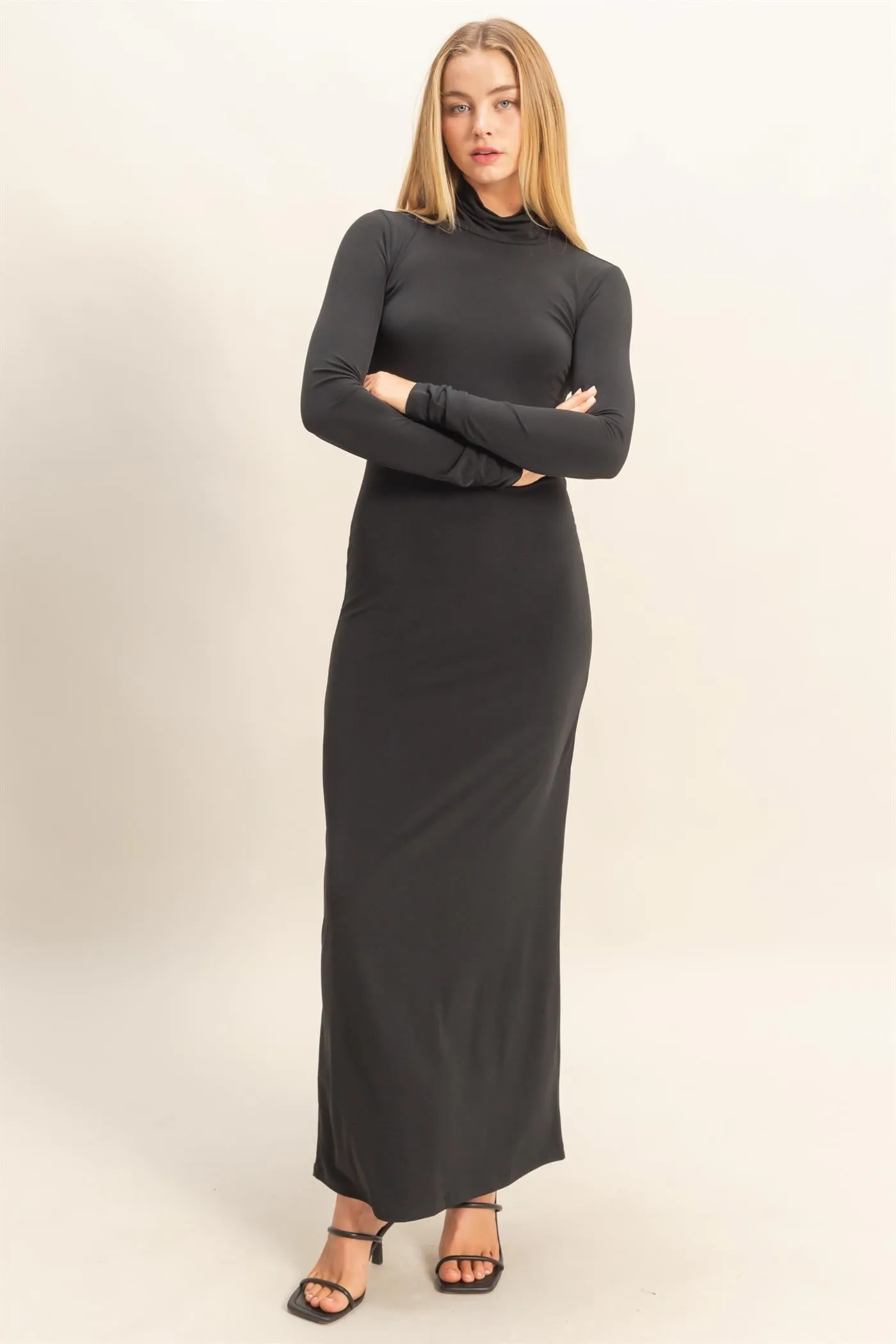 Black Turtleneck Long Sleeve Maxi Dress sold by Pinkblush product image thumbnail 2