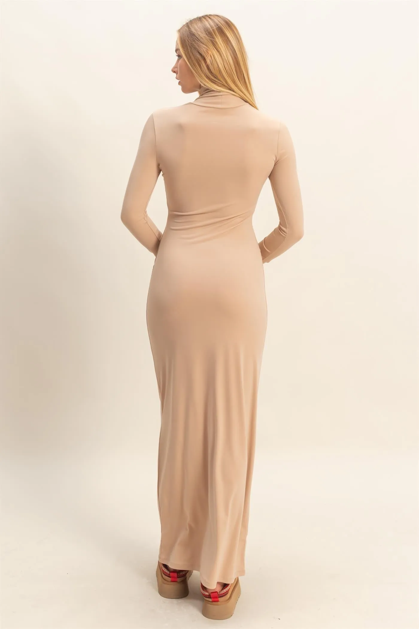 Beige Turtleneck Long Sleeve Maxi Dress sold by Pinkblush product image thumbnail 4