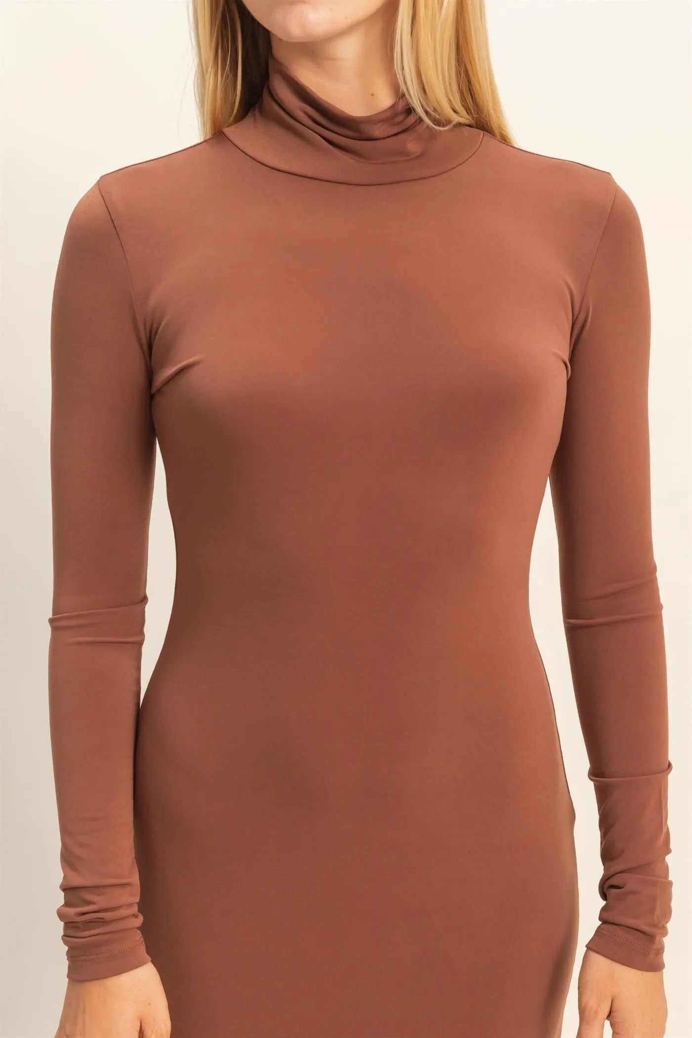 Camel Turtleneck Long Sleeve Maxi Dress sold by Pinkblush product image thumbnail 5