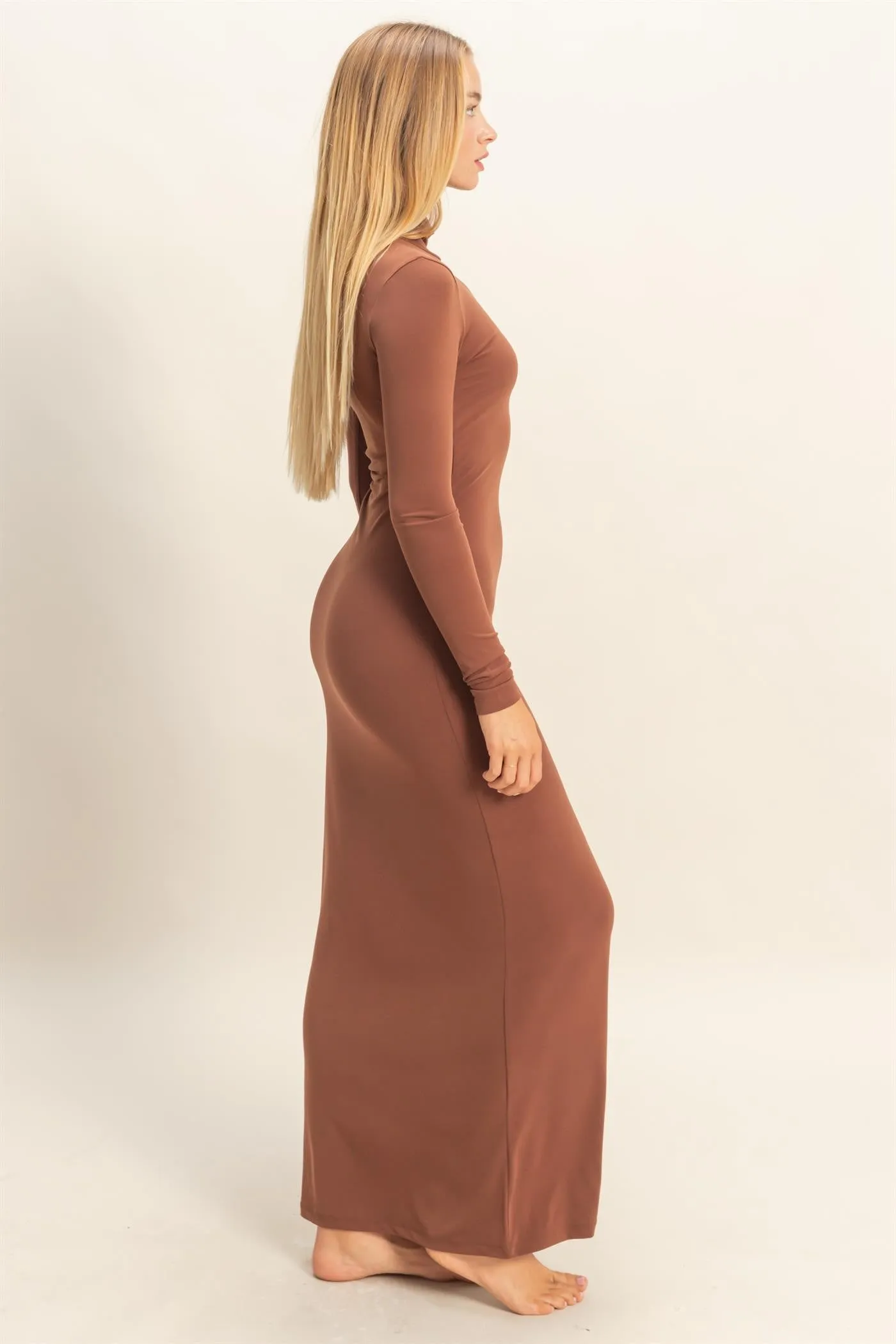 Camel Turtleneck Long Sleeve Maxi Dress sold by Pinkblush product image thumbnail 3