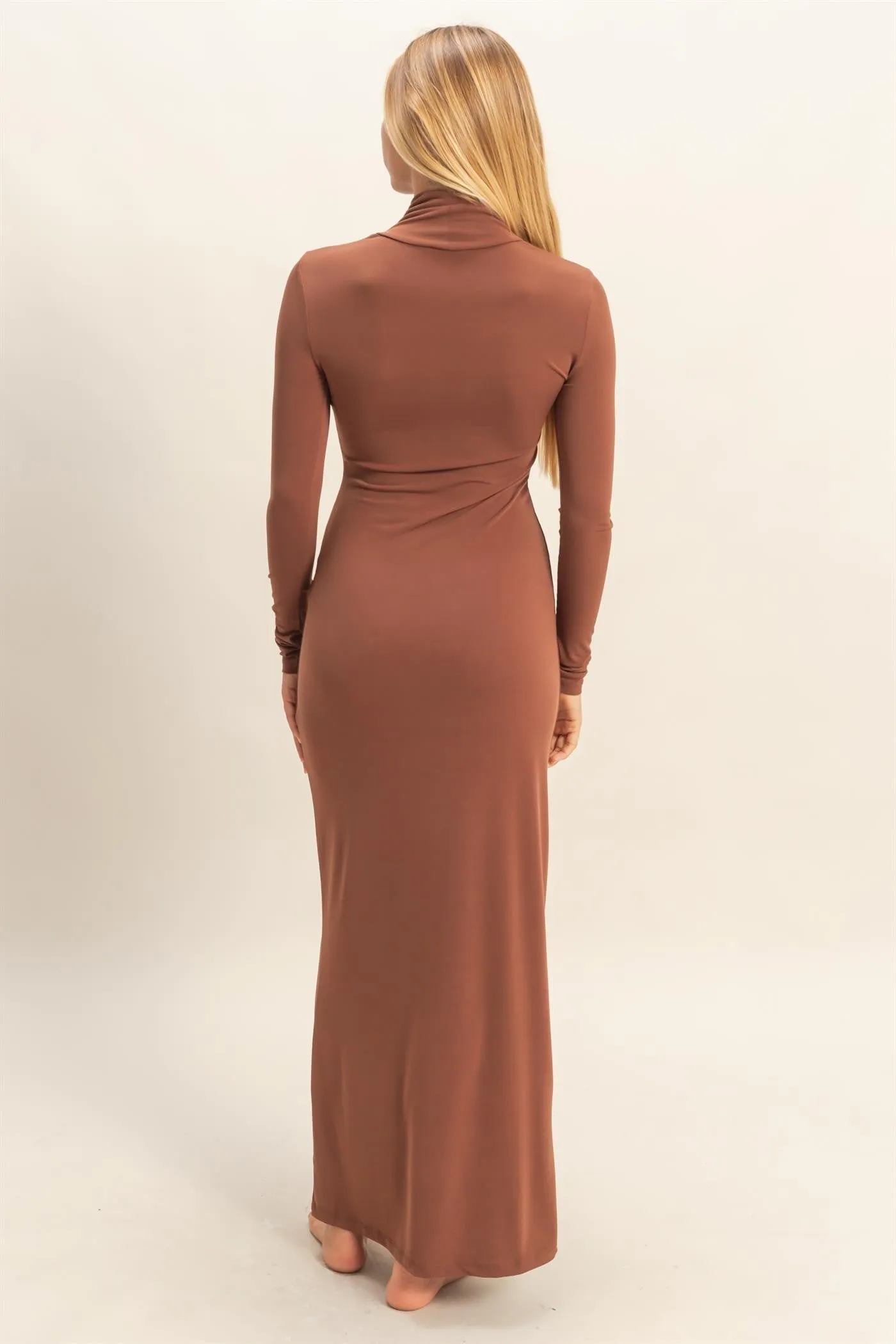 Camel Turtleneck Long Sleeve Maxi Dress sold by Pinkblush product image thumbnail 4