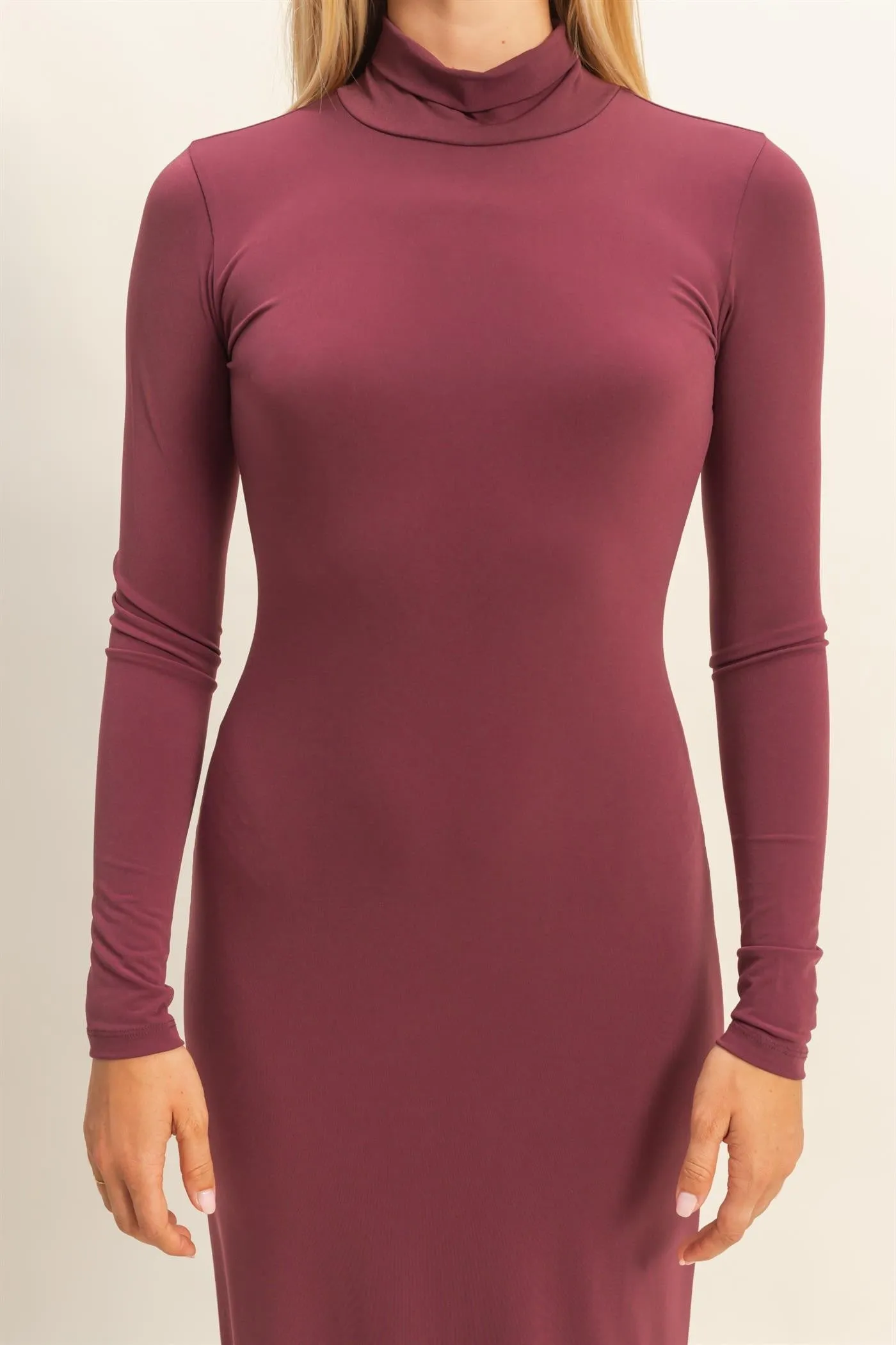 Burgundy Turtleneck Long Sleeve Maxi Dress sold by Pinkblush product image thumbnail 5