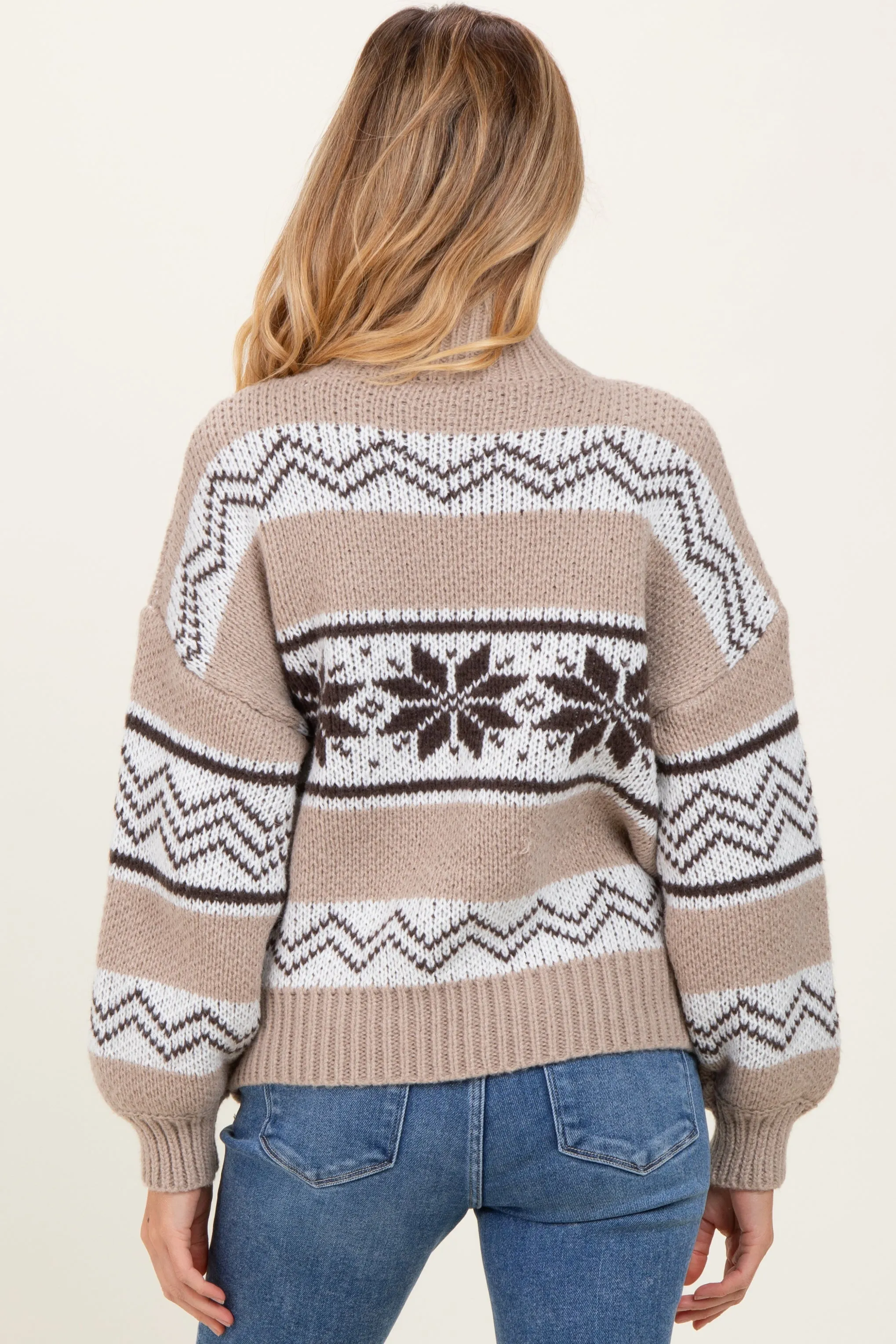 Brown Fair Isle Print Zip Up Maternity Sweater Jacket sold by Pinkblush product image thumbnail 4