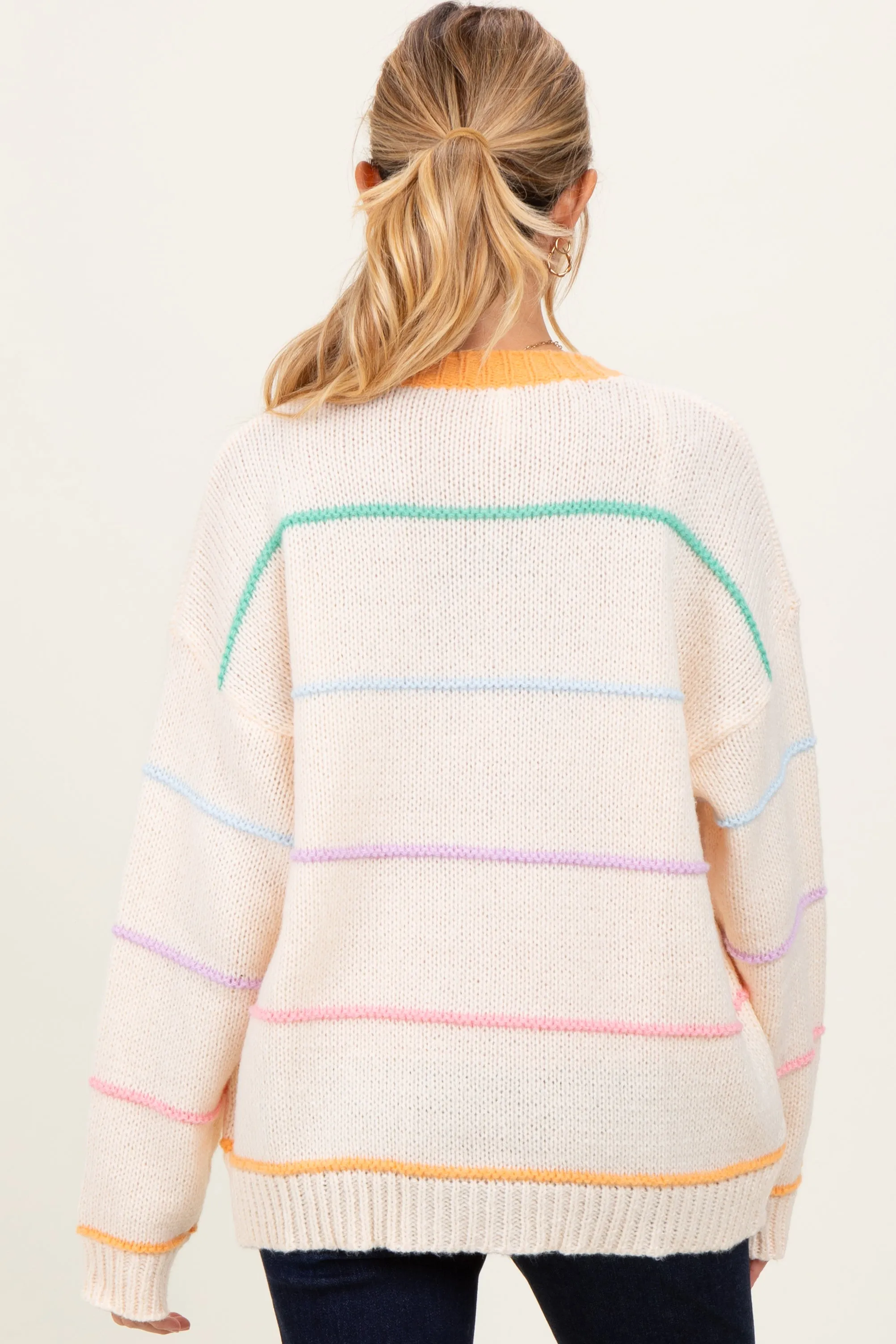 Cream Multicolor Stripe Chunky Knit Maternity Cardigan sold by Pinkblush product image thumbnail 4