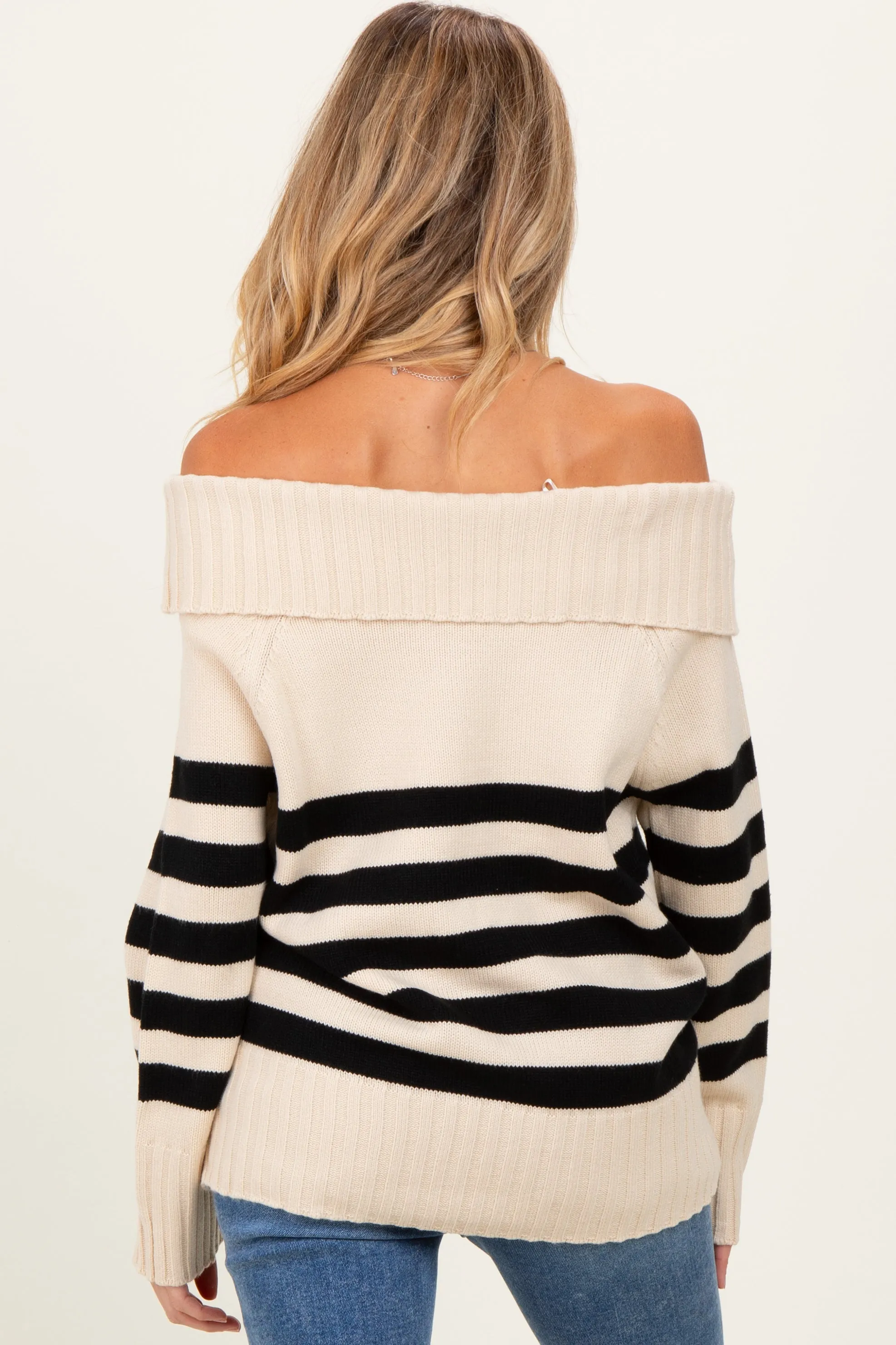 Cream Striped Off Shoulder Maternity Sweater sold by Pinkblush product image thumbnail 4
