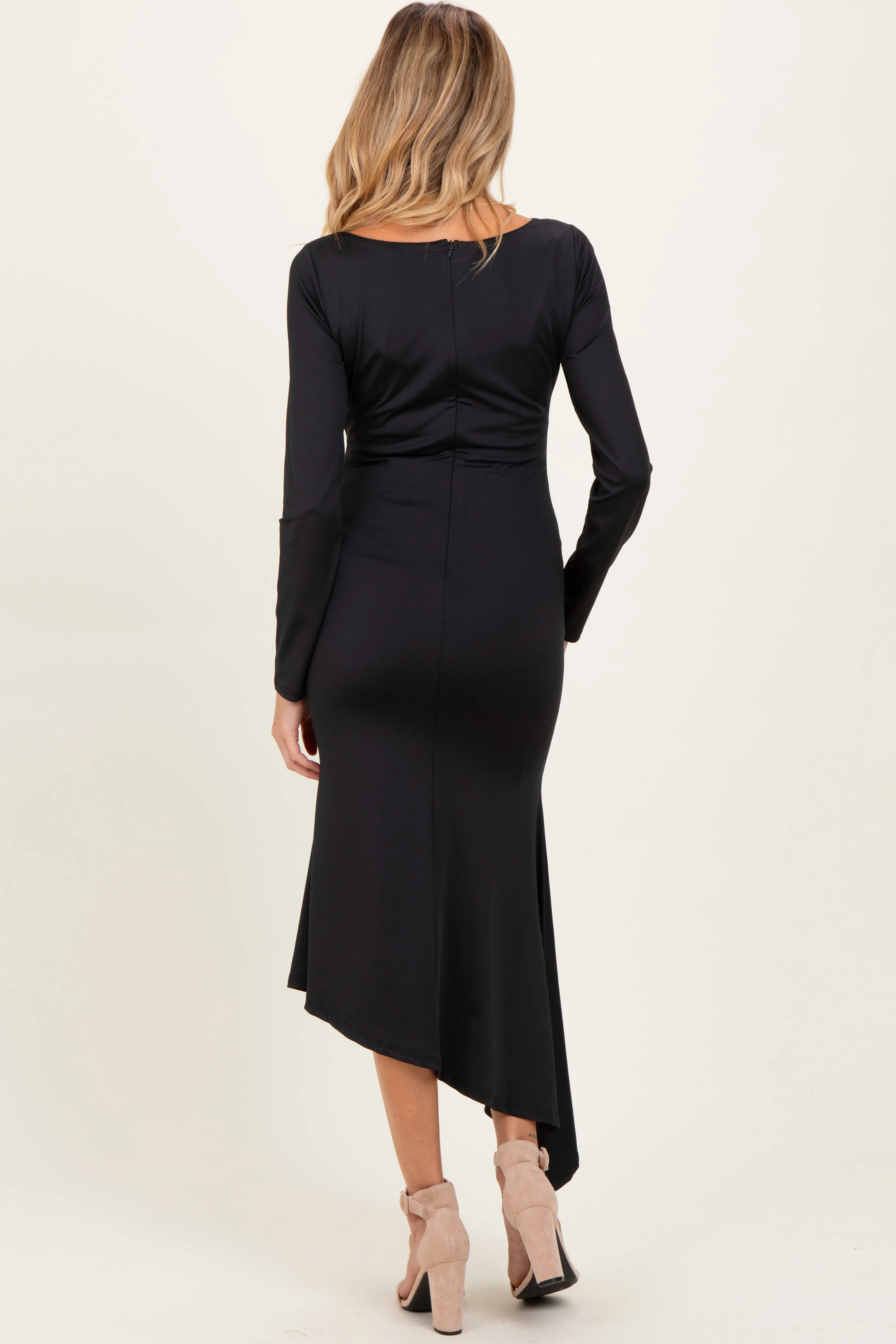 Black Asymmetric Hem Maternity Midi Dress sold by Pinkblush product image thumbnail 4