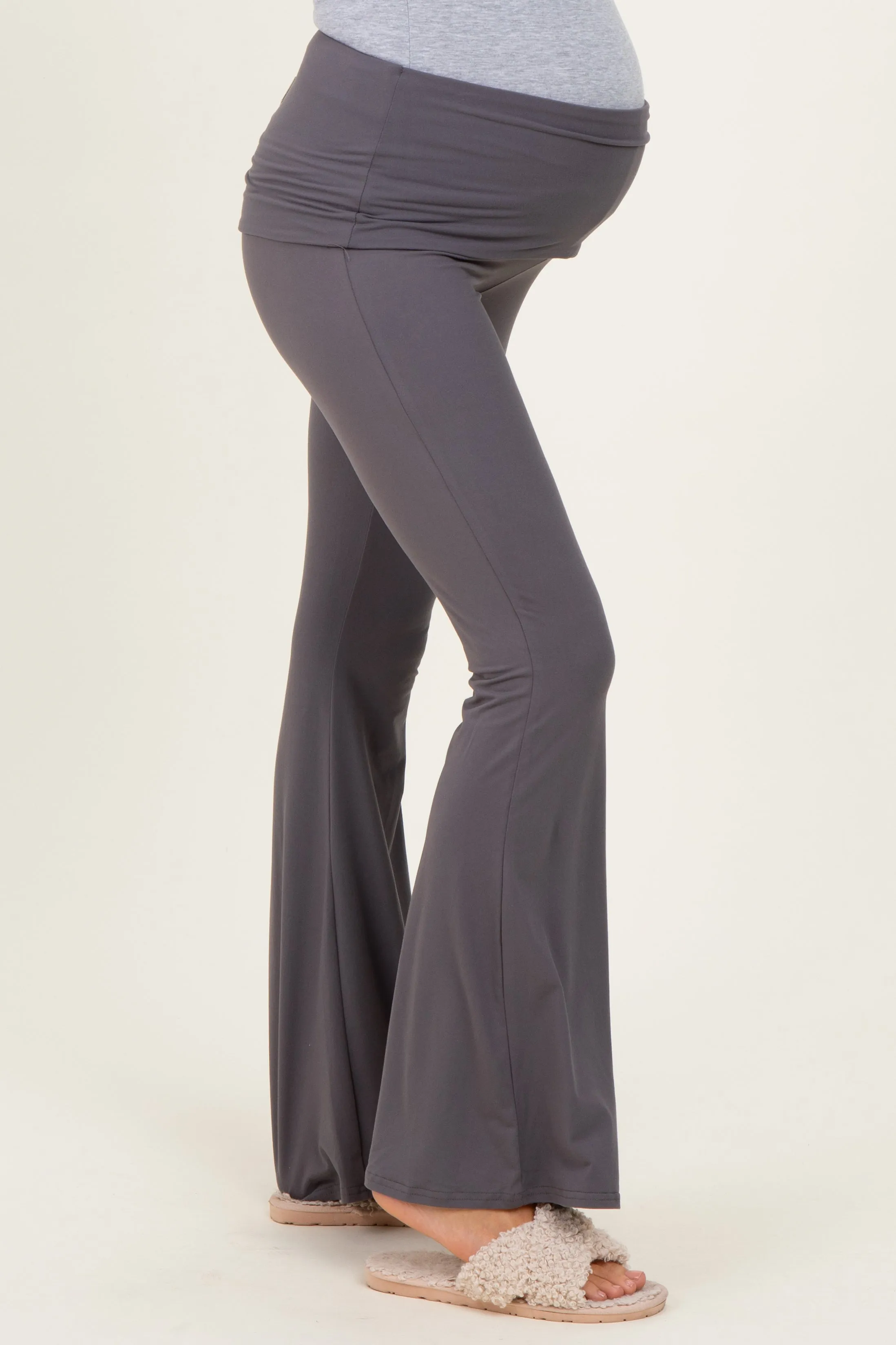 Grey Wide Fold-Over Flared Maternity Pants sold by Pinkblush product image thumbnail 3