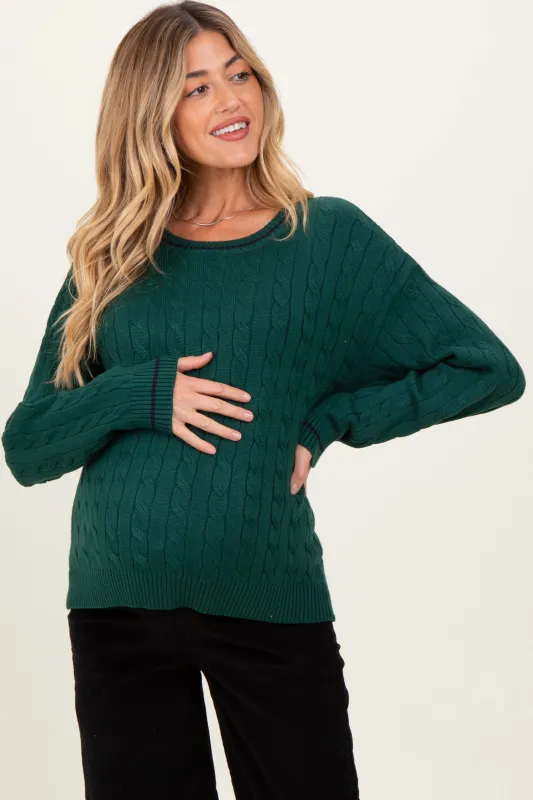 Green Chunky Cable Knit Maternity Sweater sold by Pinkblush