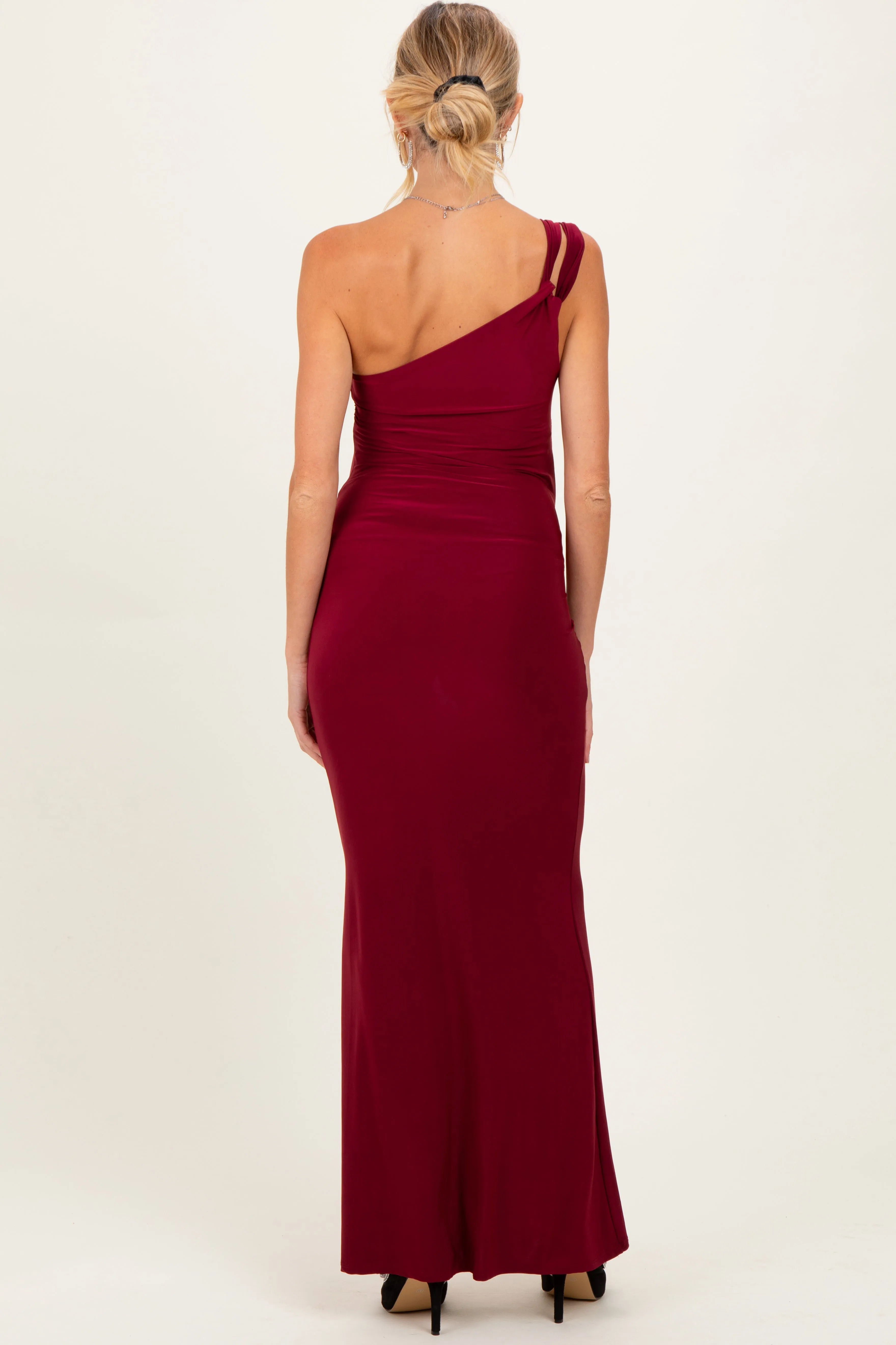 Burgundy Double Strap One Shoulder Maternity Maxi Dress sold by Pinkblush product image thumbnail 4