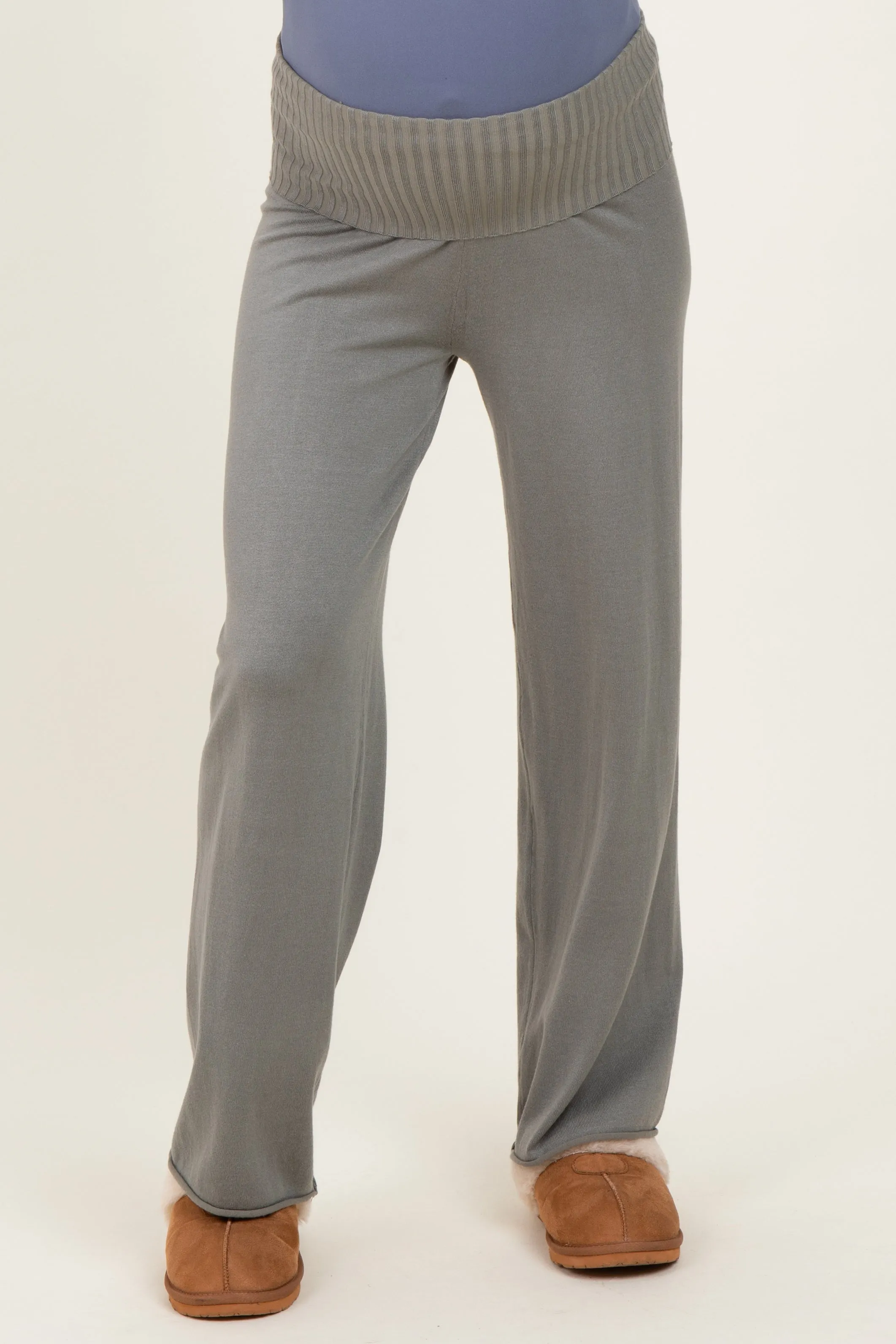 Olive Ribbed Knit Foldover Waist Maternity Pants sold by Pinkblush product image thumbnail 2