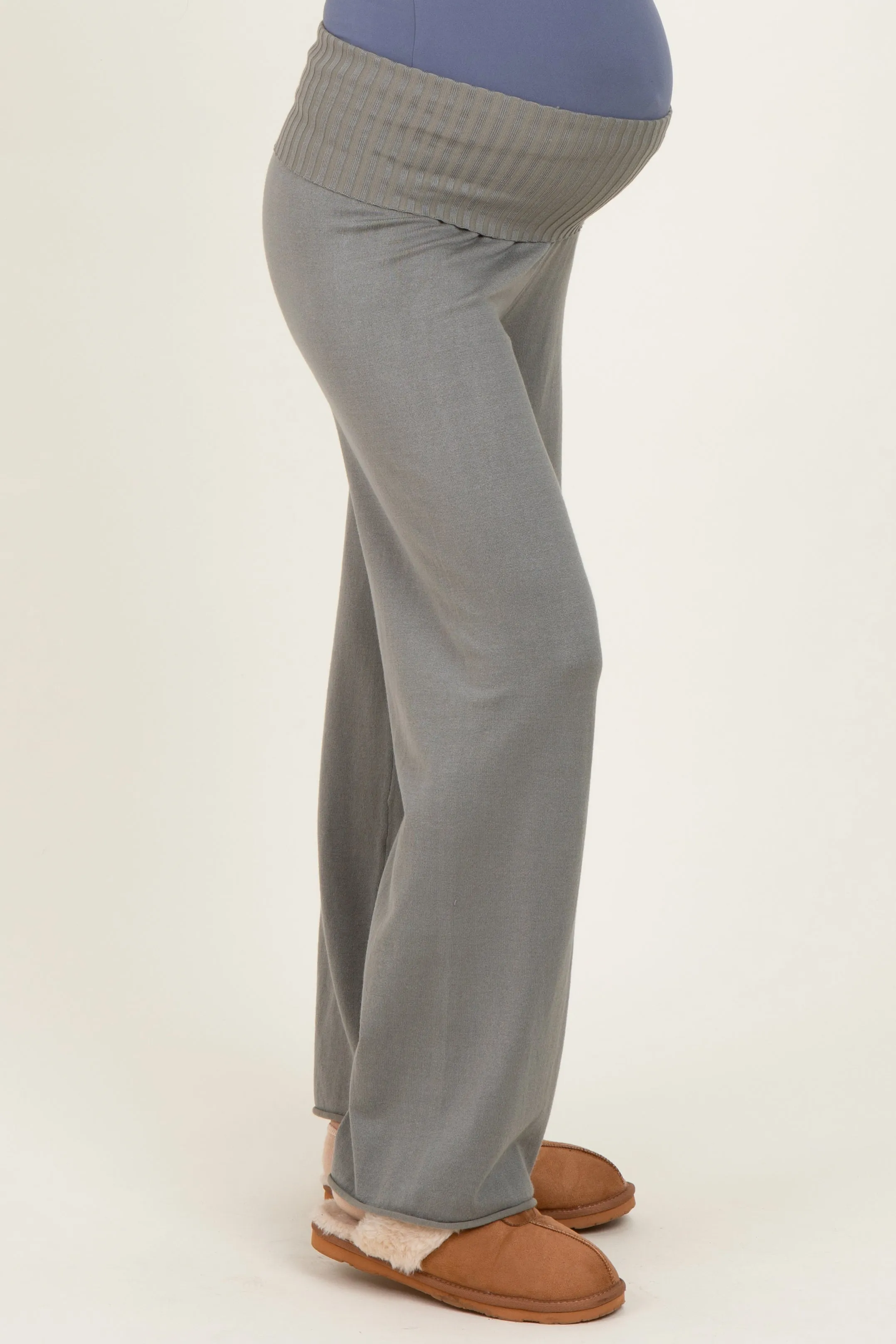 Olive Ribbed Knit Foldover Waist Maternity Pants sold by Pinkblush product image thumbnail 3