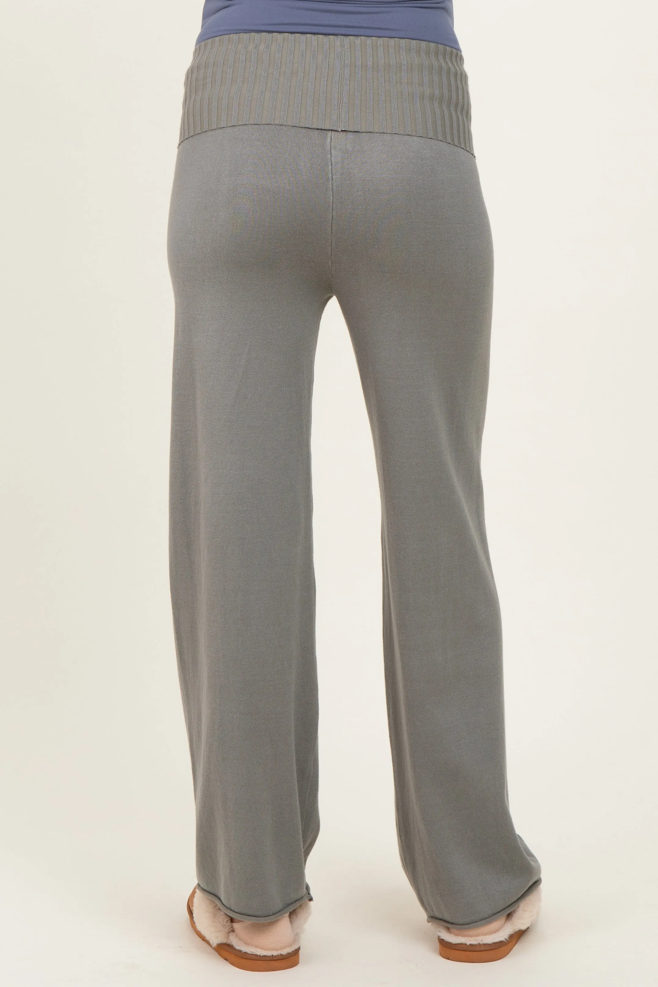 Olive Ribbed Knit Foldover Waist Maternity Pants sold by Pinkblush product image thumbnail 4