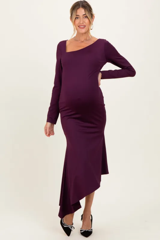 Plum Asymmetric Hem Maternity Midi Dress sold by Pinkblush