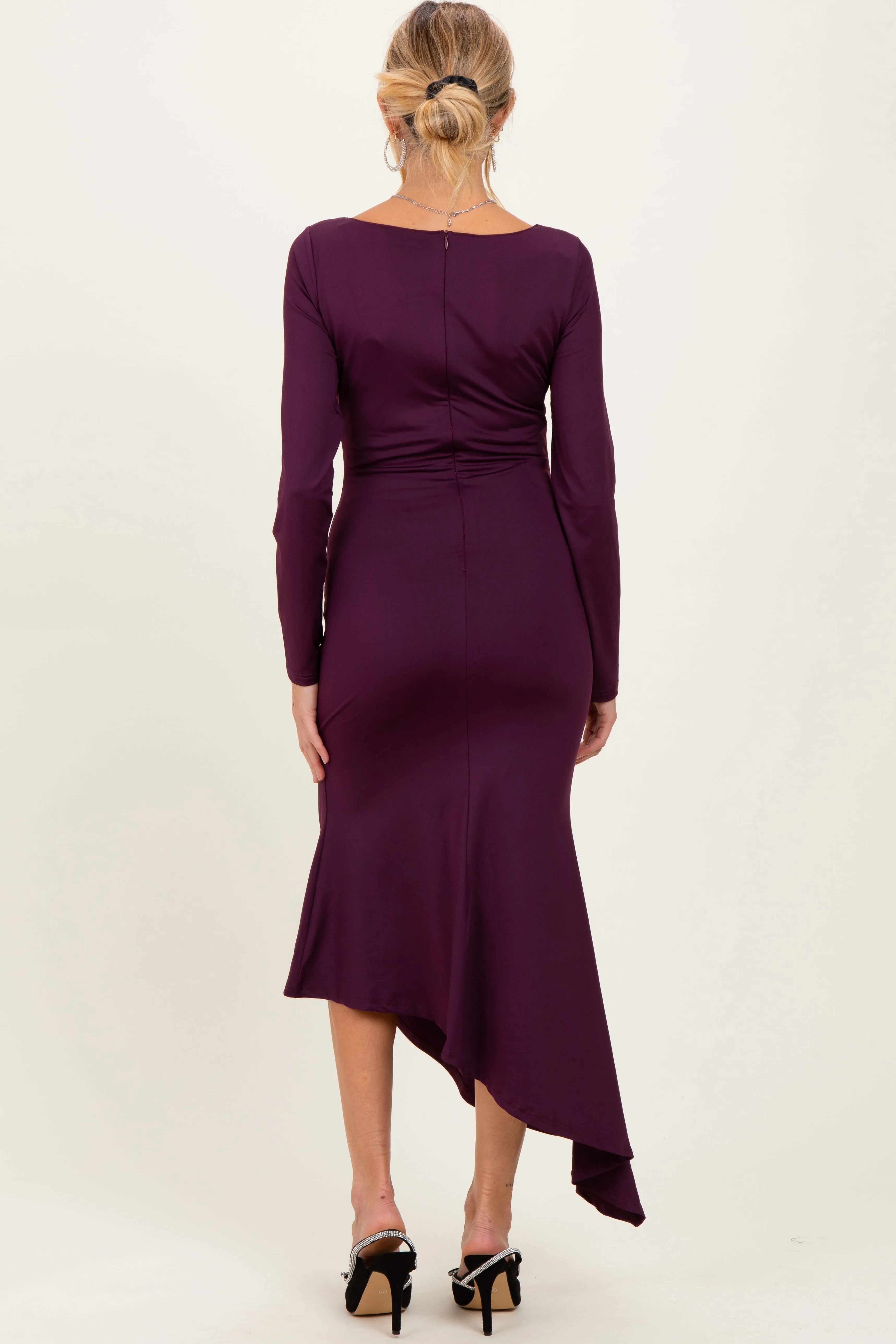 Plum Asymmetric Hem Maternity Midi Dress sold by Pinkblush product image thumbnail 3