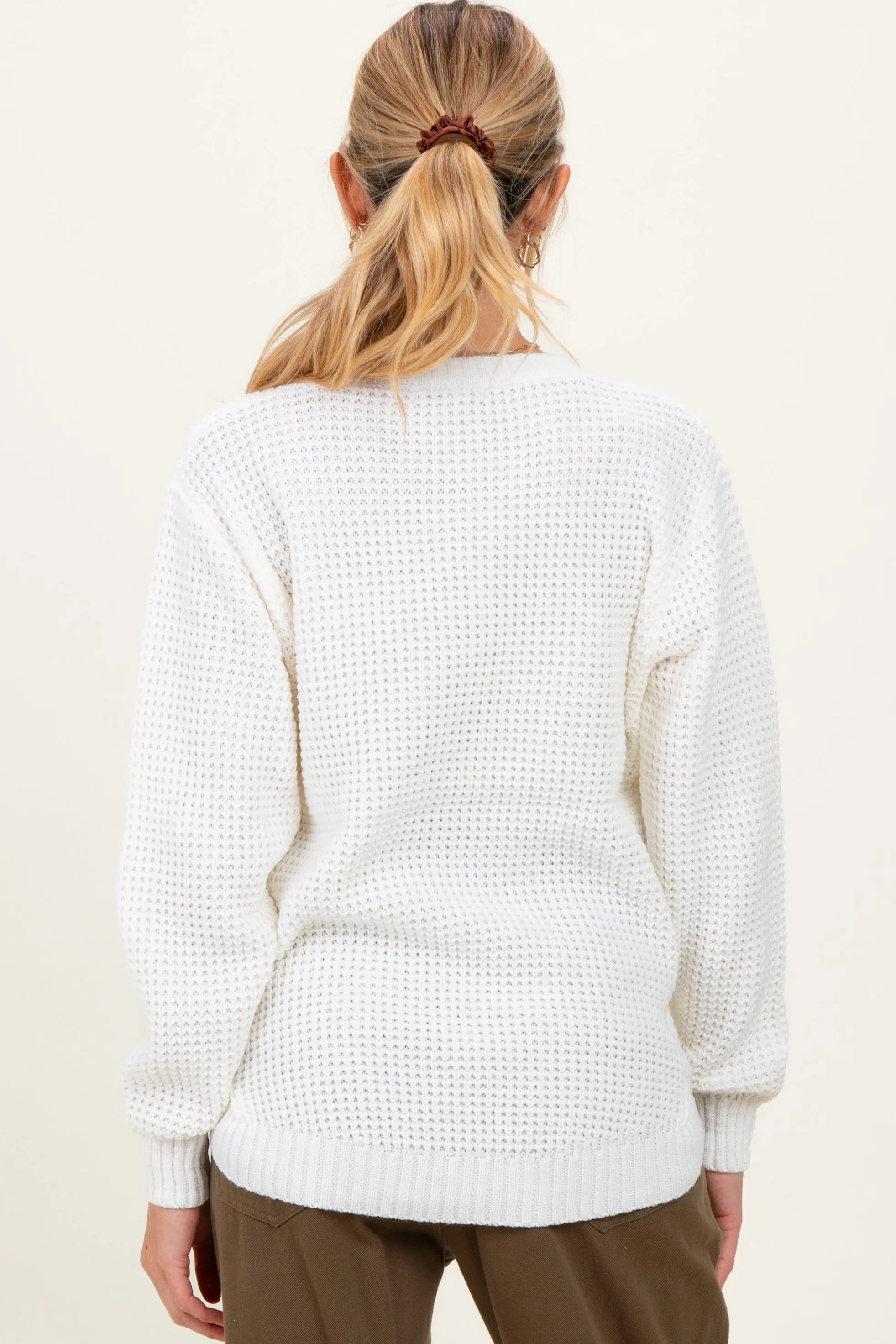 Ivory Waffle Knit Rounded Hem Maternity Sweater sold by Pinkblush product image thumbnail 3