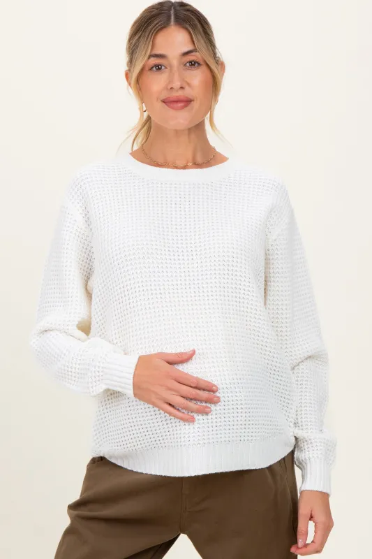 Ivory Waffle Knit Rounded Hem Maternity Sweater sold by Pinkblush
