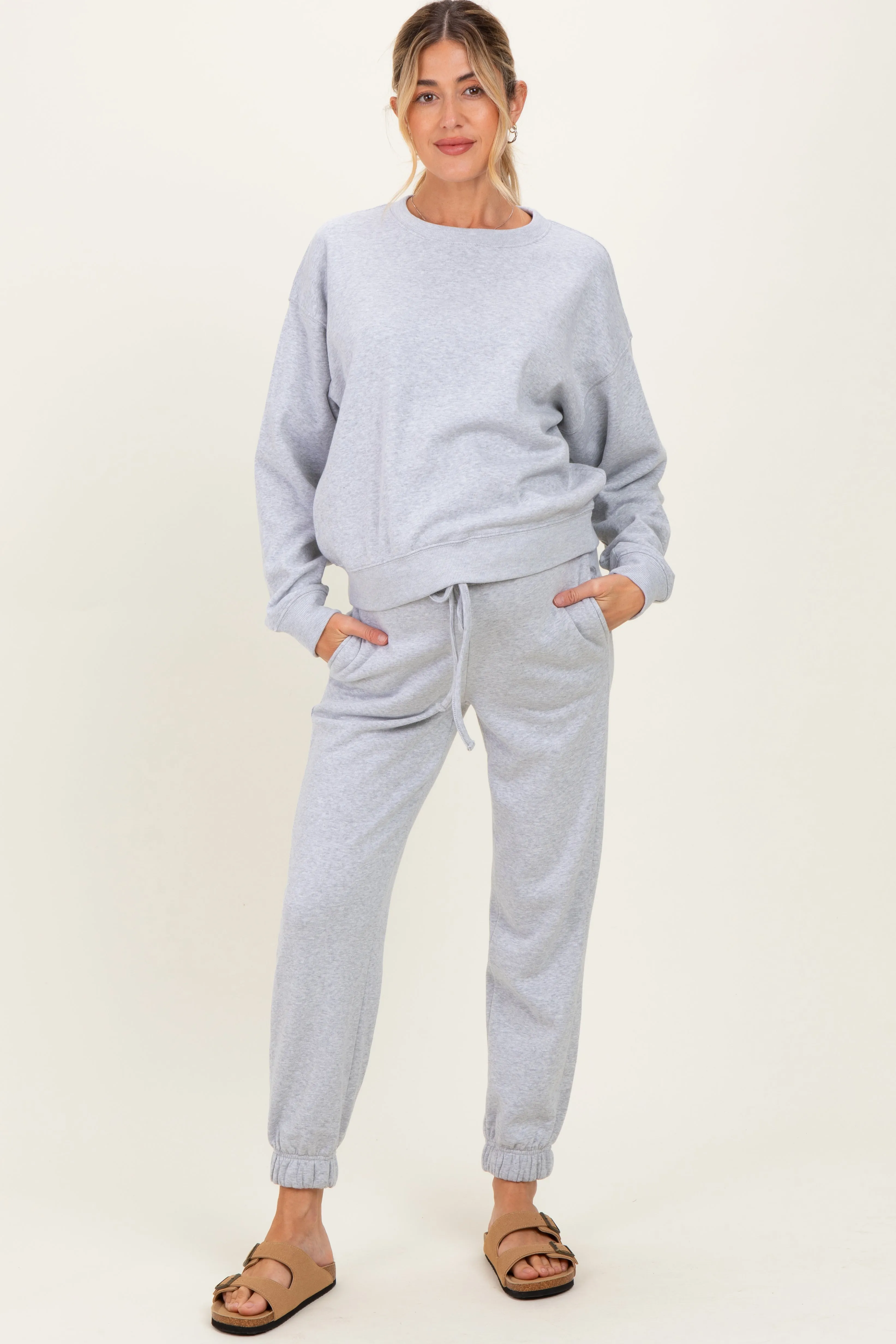 Heather Grey Fleece Long Sleeve Maternity Pullover & Jogger Set sold by Pinkblush product image thumbnail 2