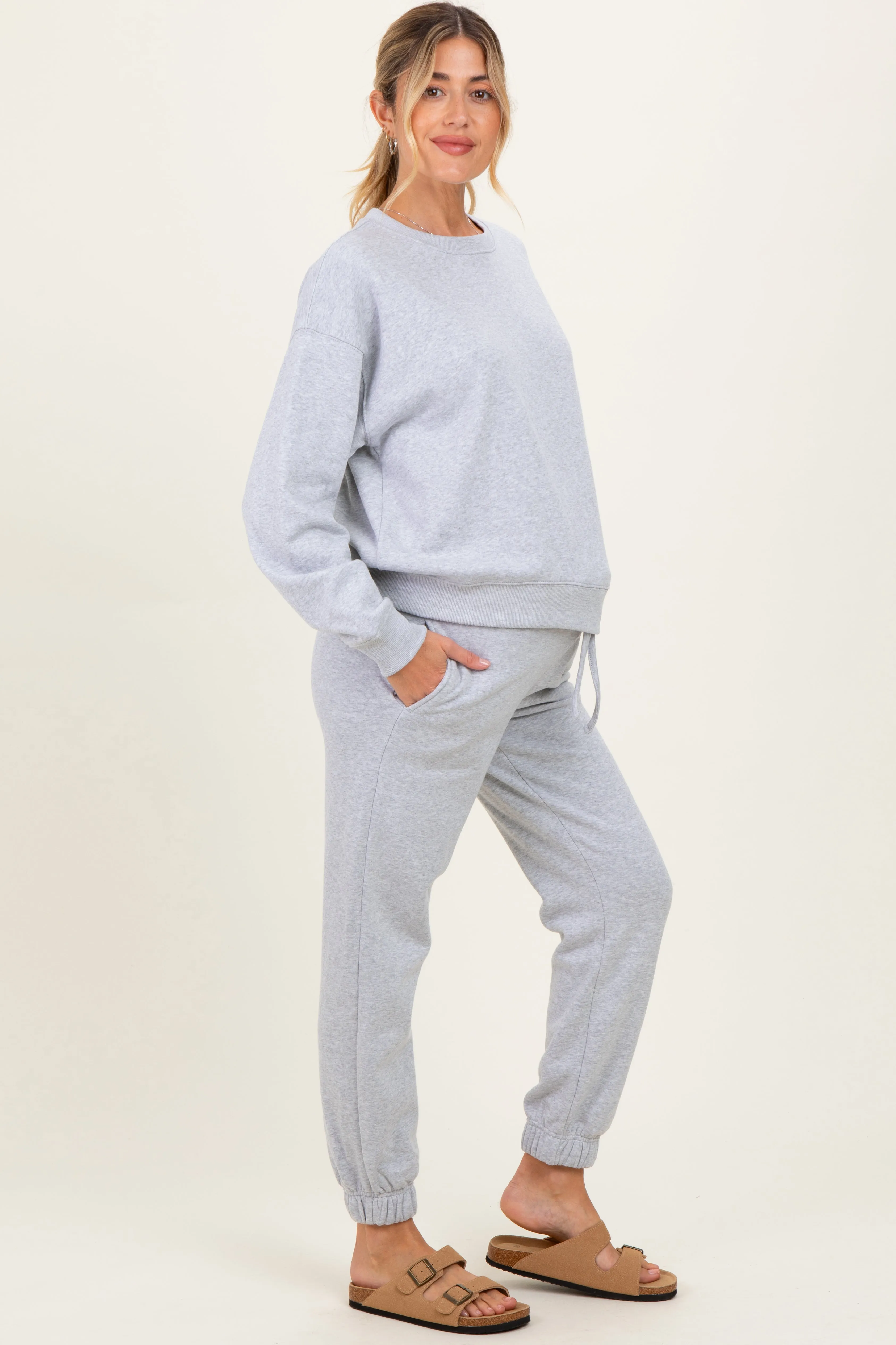 Heather Grey Fleece Long Sleeve Maternity Pullover & Jogger Set sold by Pinkblush product image thumbnail 3