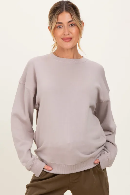 Mocha Fleece Crew Neck Relaxed Fit Maternity Sweatshirt sold by Pinkblush