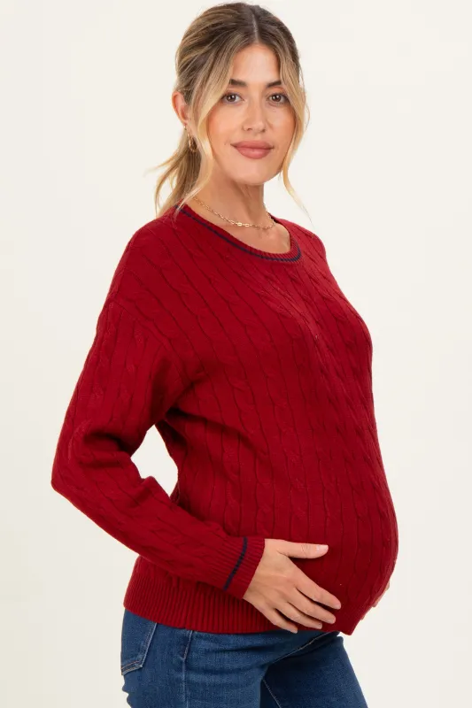 Red Chunky Cable Knit Maternity Sweater sold by Pinkblush