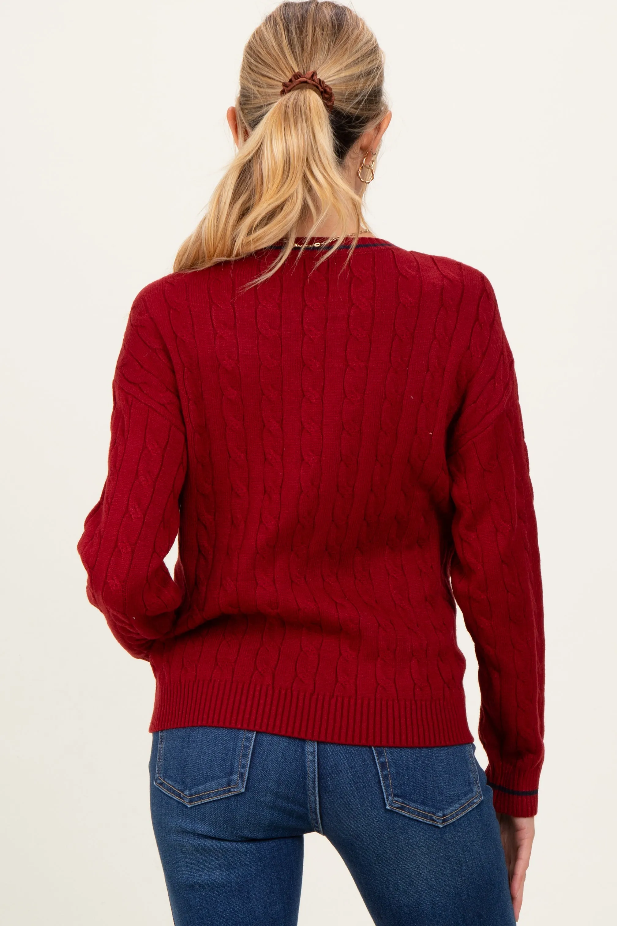 Red Chunky Cable Knit Maternity Sweater sold by Pinkblush product image thumbnail 3
