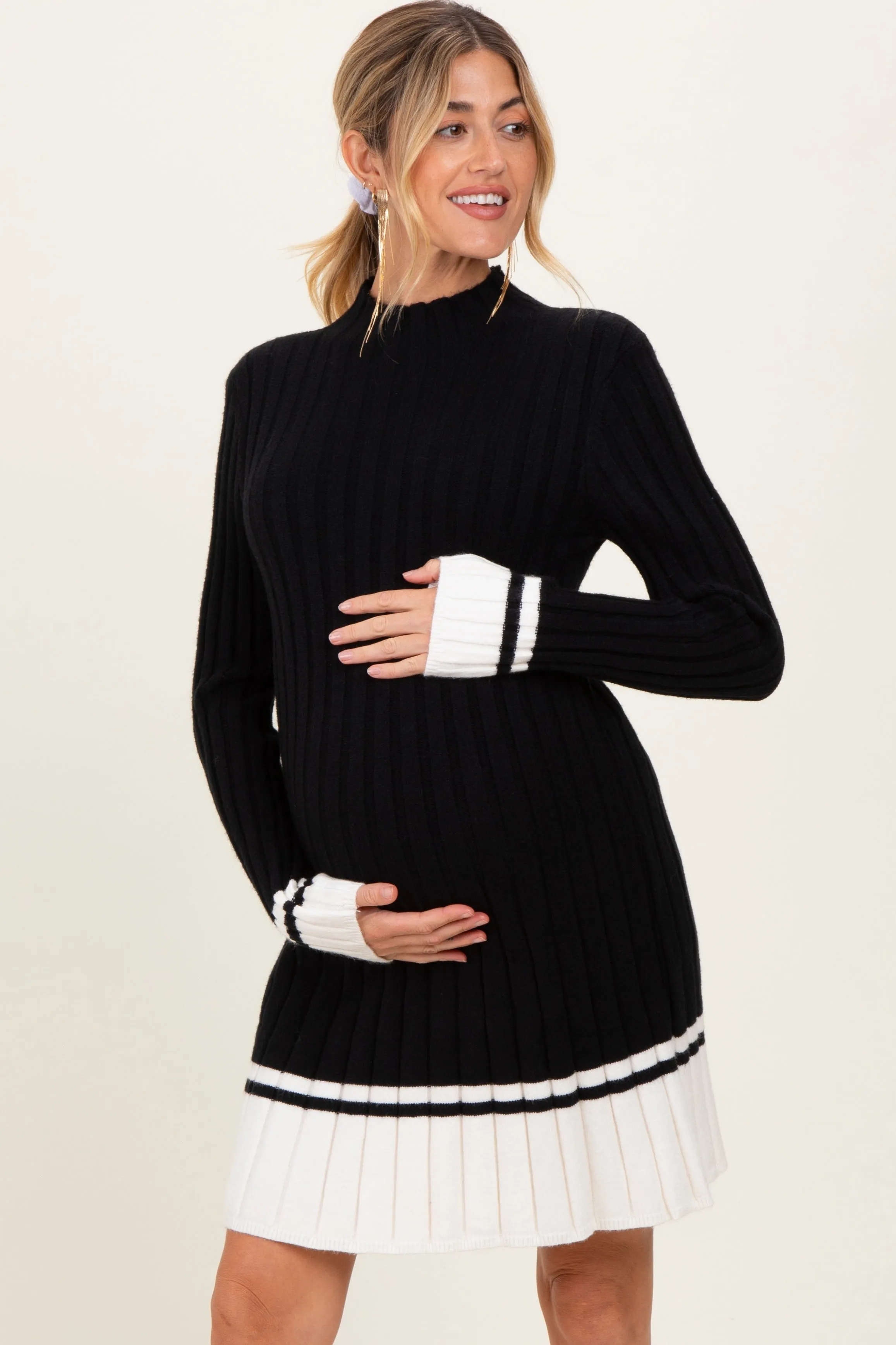 Black Ribbed Contrast Hem Maternity Sweater Dress sold by Pinkblush product image thumbnail 4