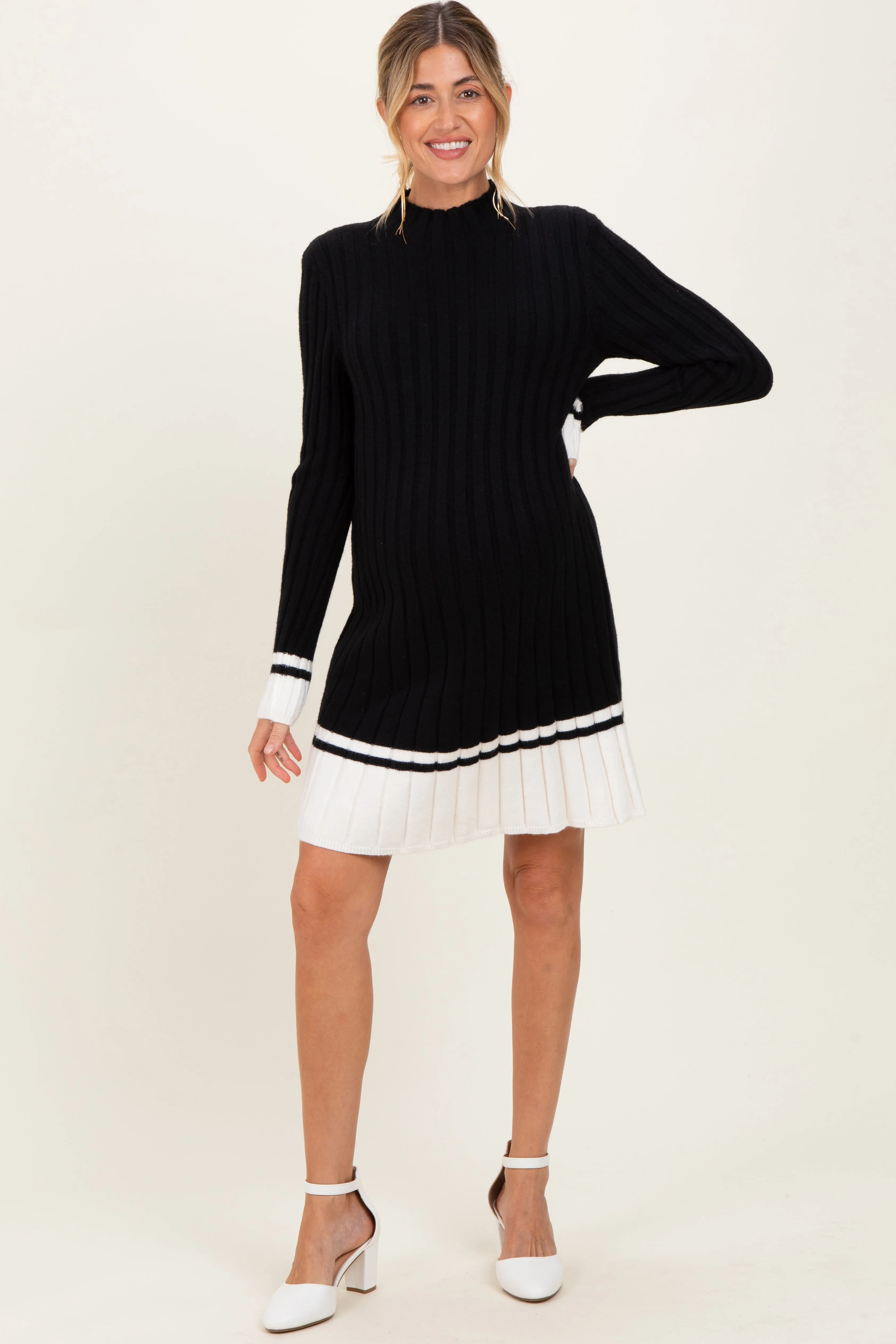Black Ribbed Contrast Hem Maternity Sweater Dress sold by Pinkblush