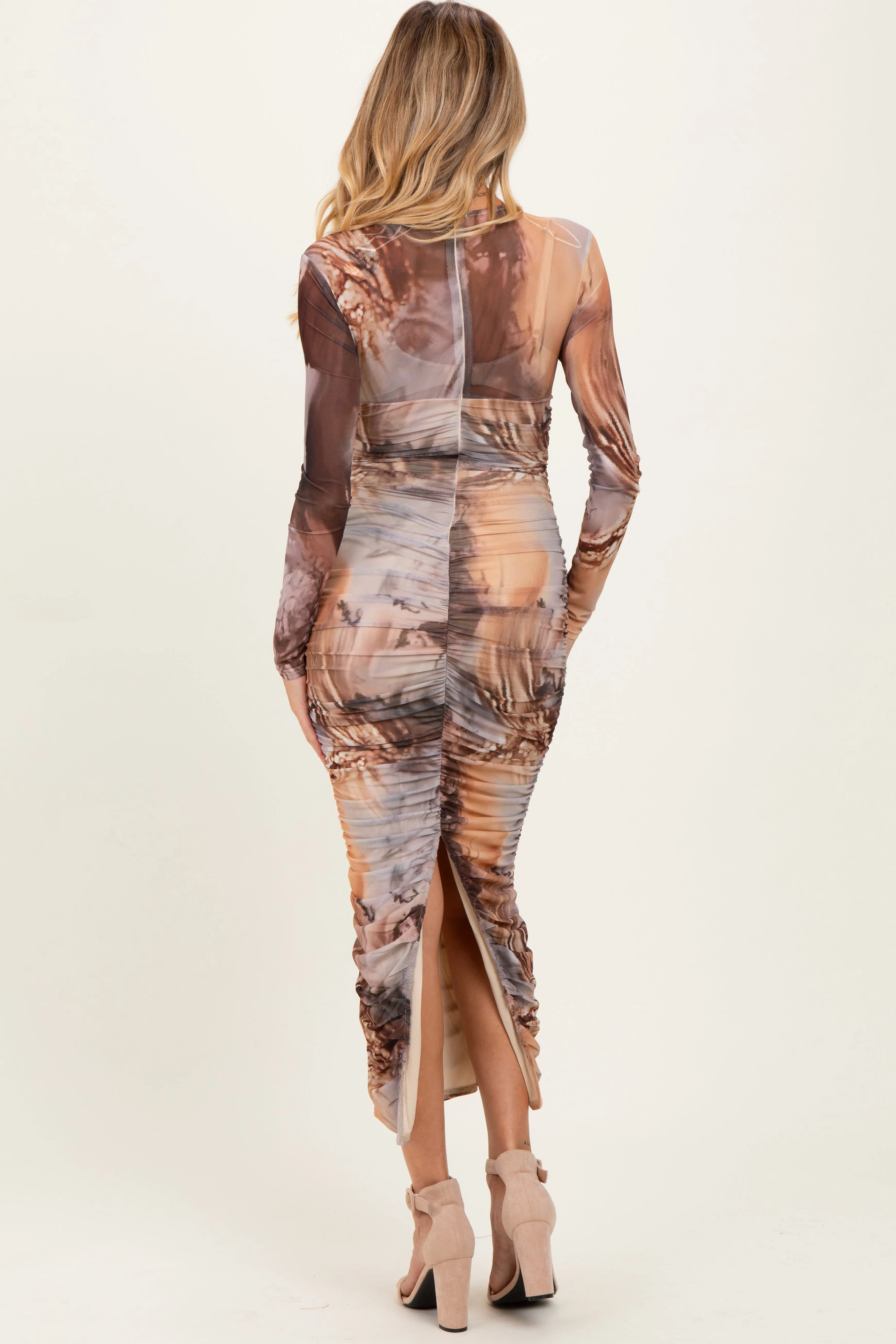 Pink Brown Ruching Midi Maternity Dress sold by Pinkblush product image thumbnail 2