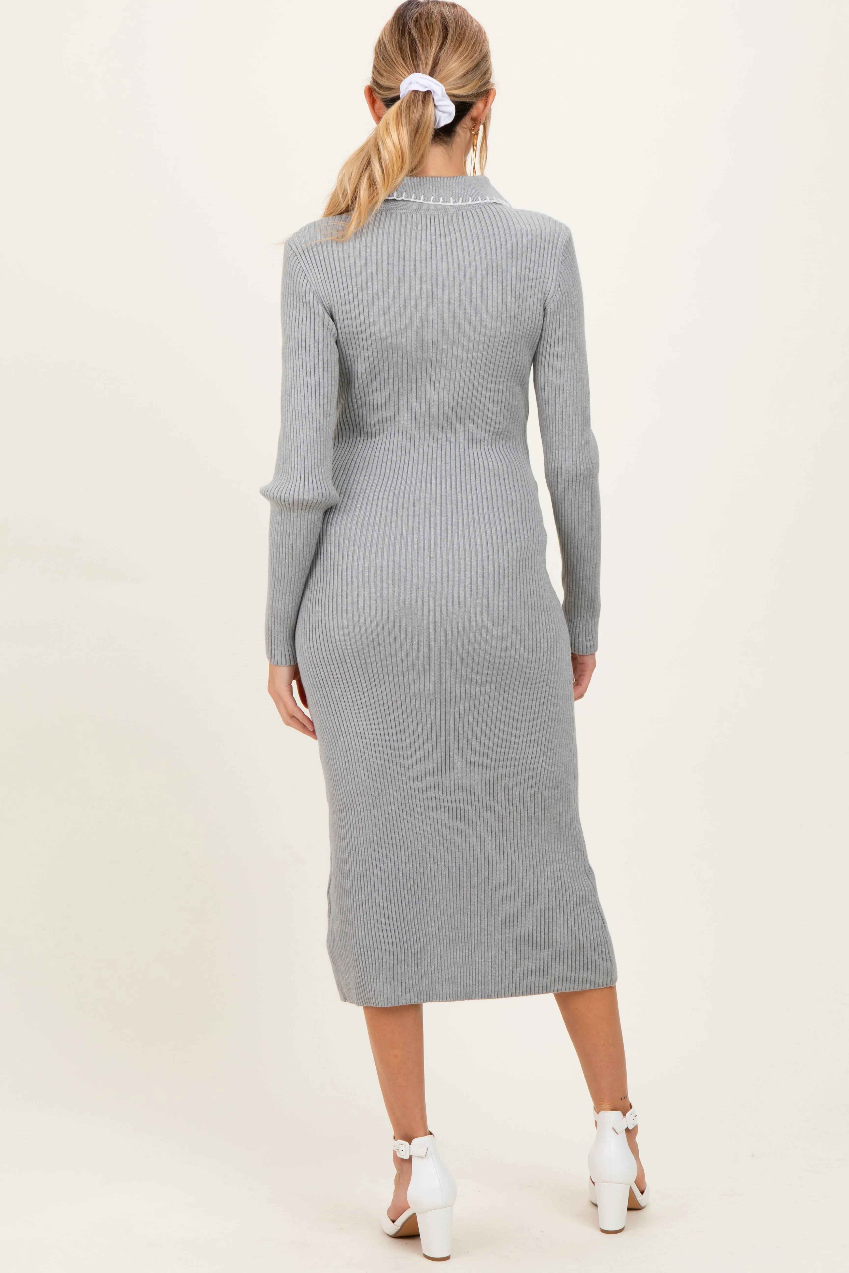 Heather Grey Contrast Stitch Maternity Midi Sweater Dress sold by Pinkblush product image thumbnail 4