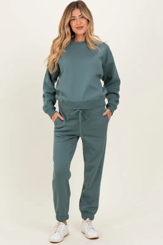 Jade Fleece Long Sleeve Maternity Pullover & Jogger Set sold by Pinkblush