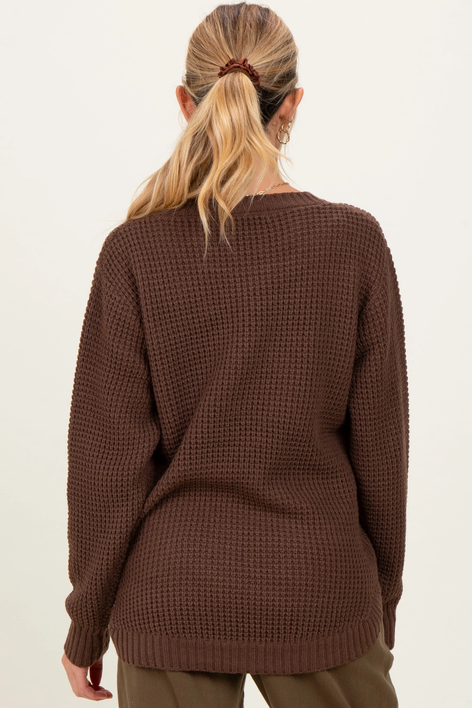 Dark Mocha Waffle Knit Rounded Hem Maternity Sweater sold by Pinkblush product image thumbnail 4