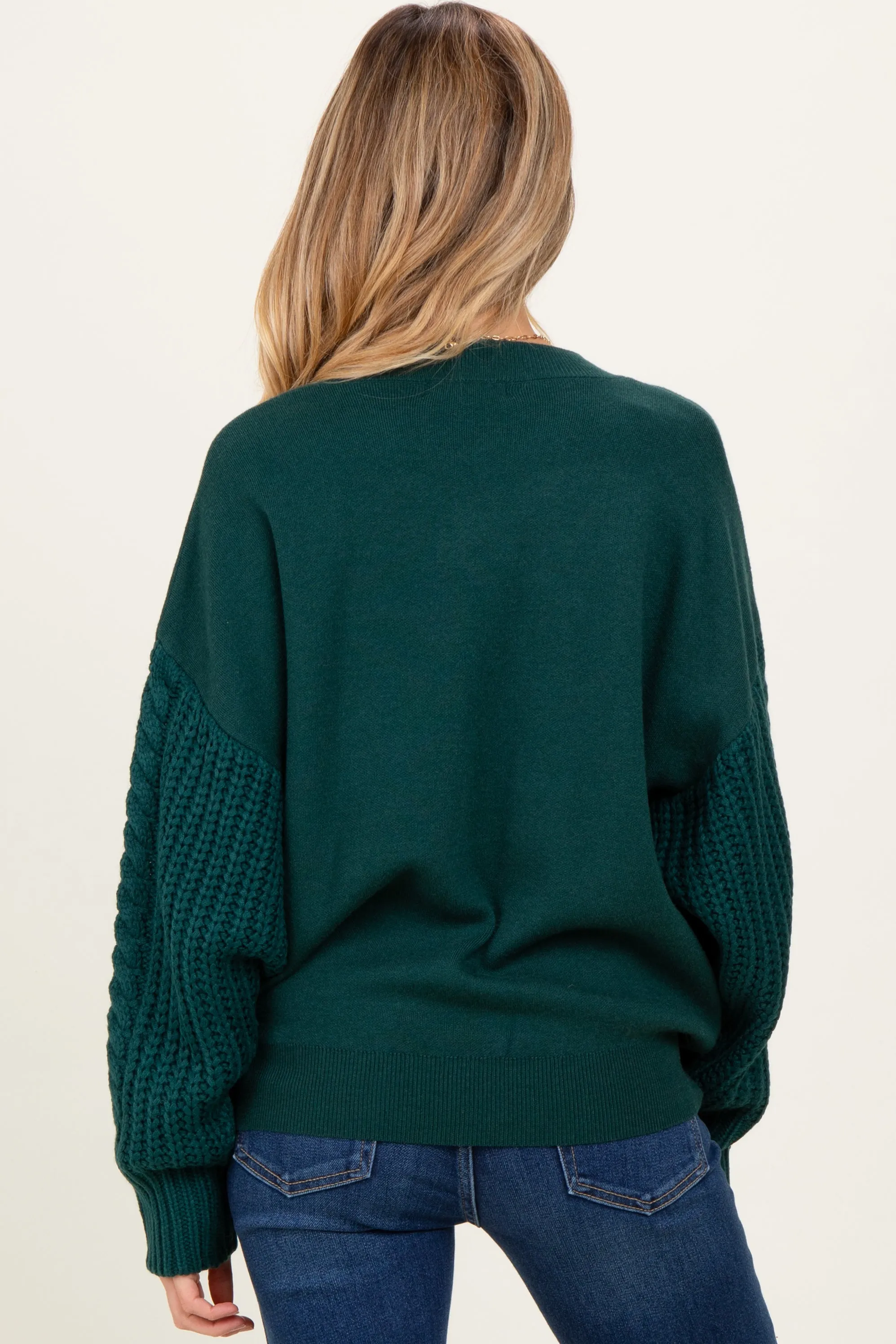 Hunter Green Cable Knit Sleeve Round Neck Maternity Sweater sold by Pinkblush product image thumbnail 4